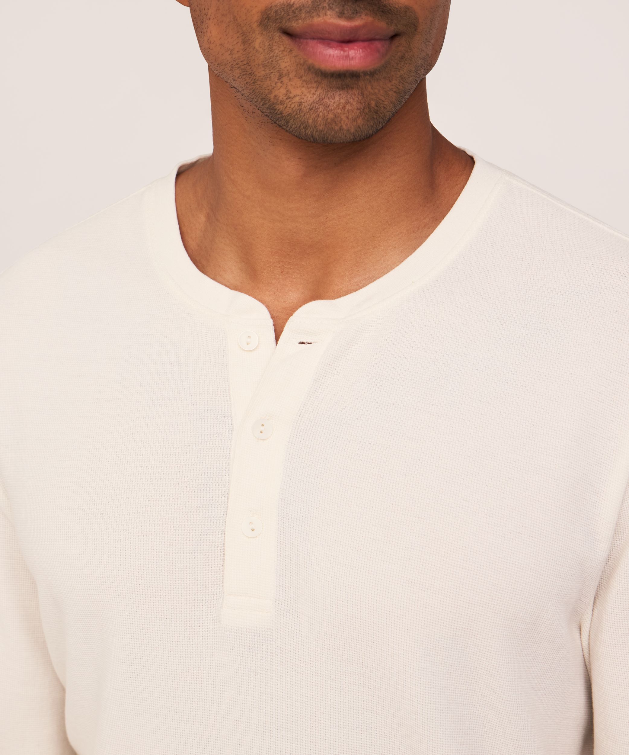 Chemise Henley en point de brioche micro à manches longues pour hommes, Denver Hayes