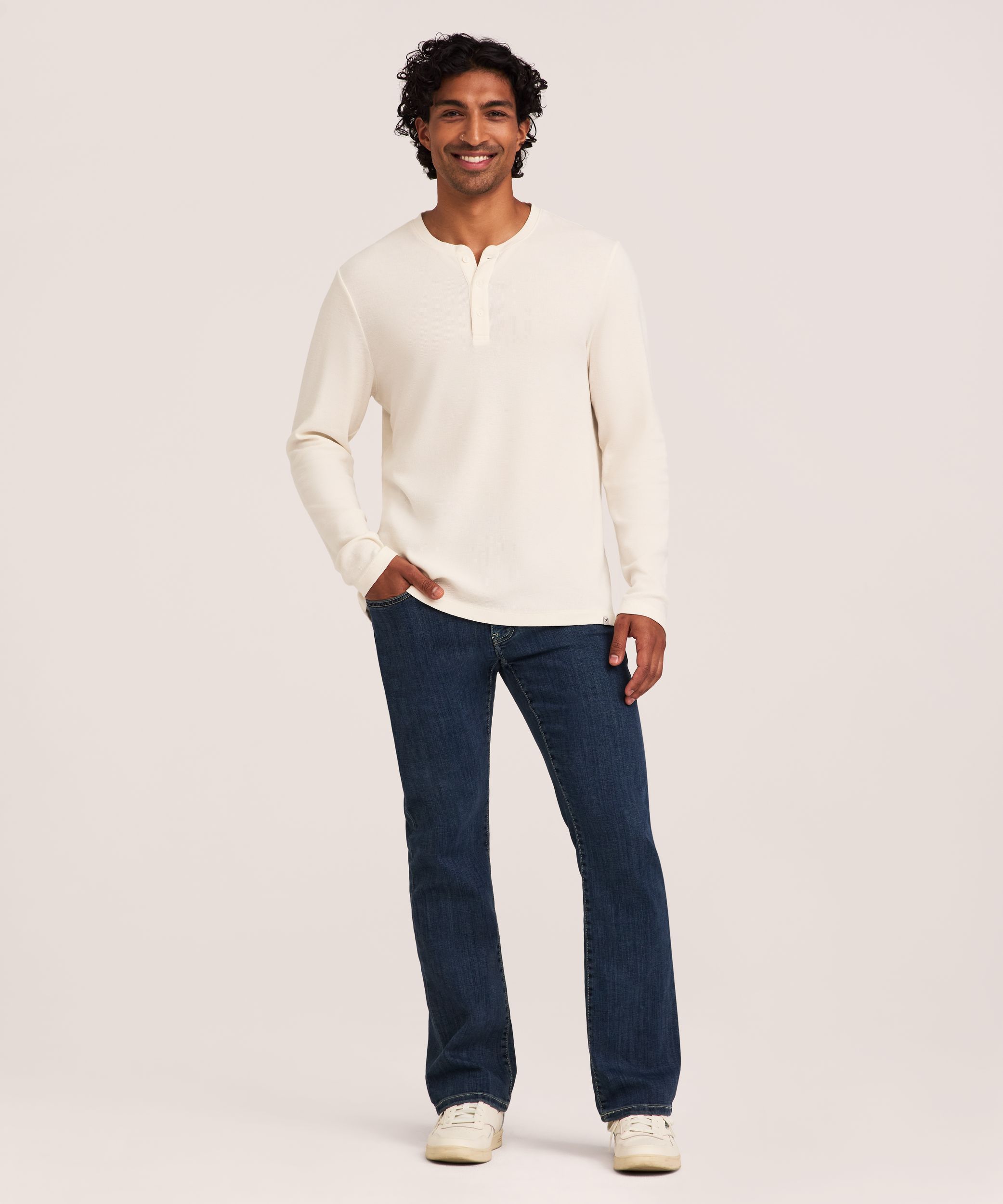 Chemise Henley en point de brioche micro à manches longues pour hommes, Denver Hayes
