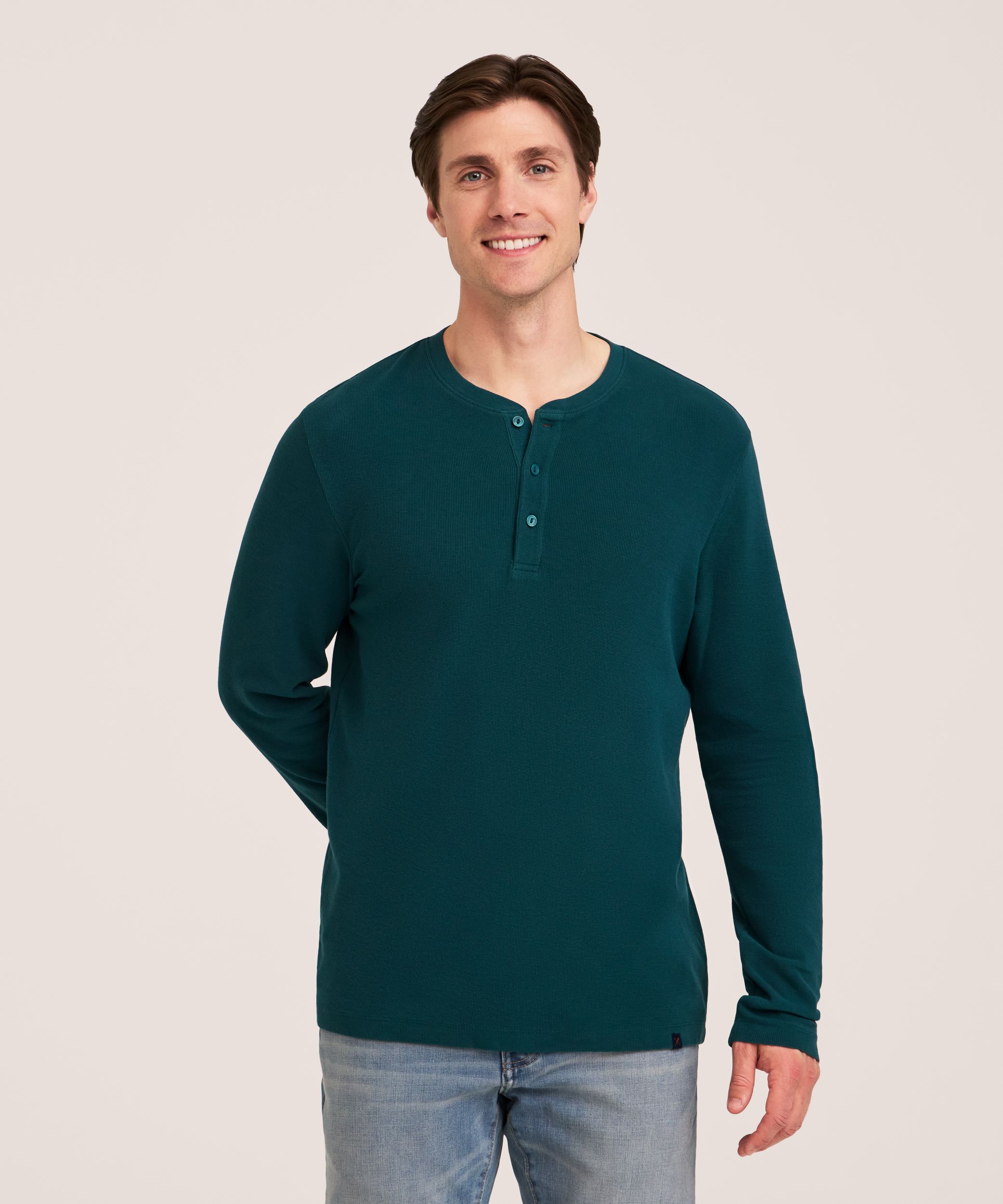 Denver Hayes Men's Micro Waffle Long Sleeve Henley Shirt