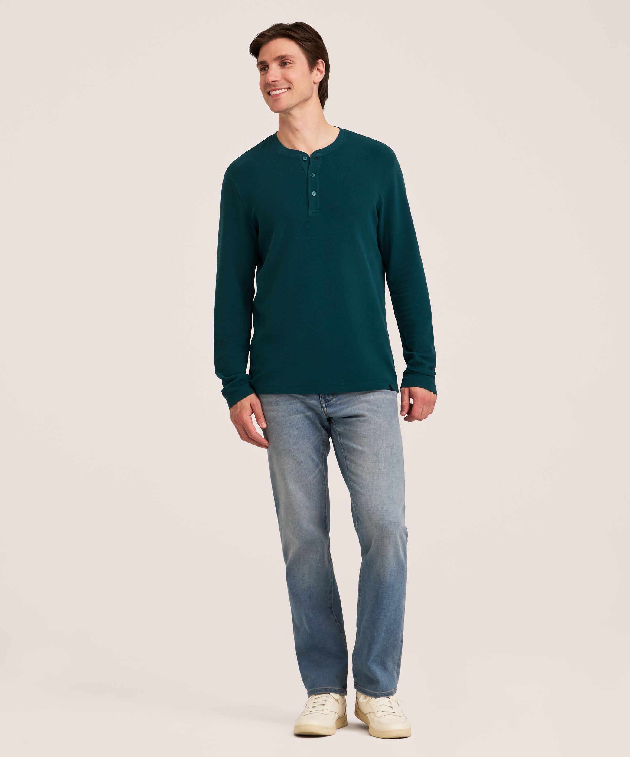 Denver Hayes Men's Micro Waffle Long Sleeve Henley Shirt