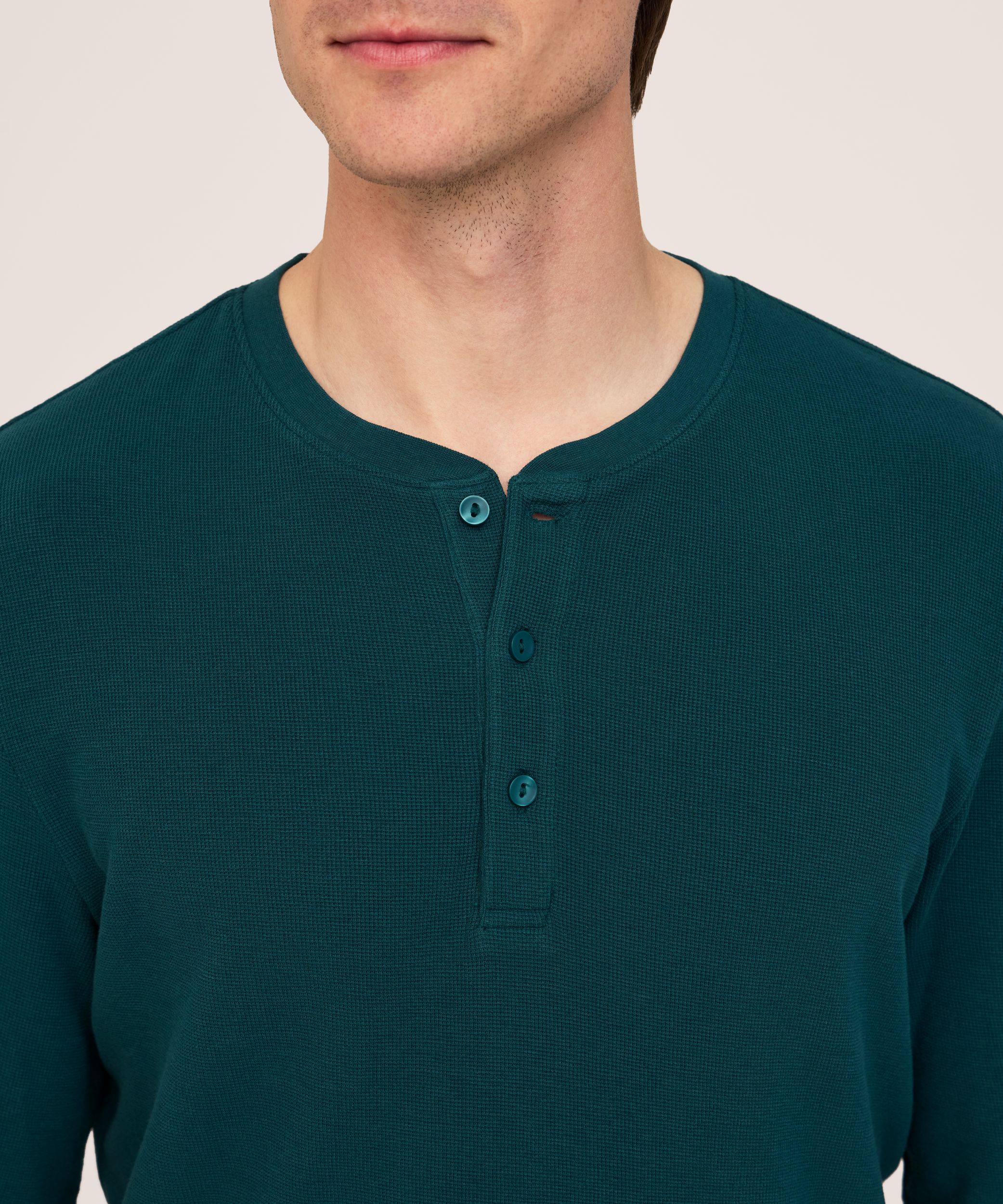 Denver Hayes Men's Micro Waffle Long Sleeve Henley Shirt