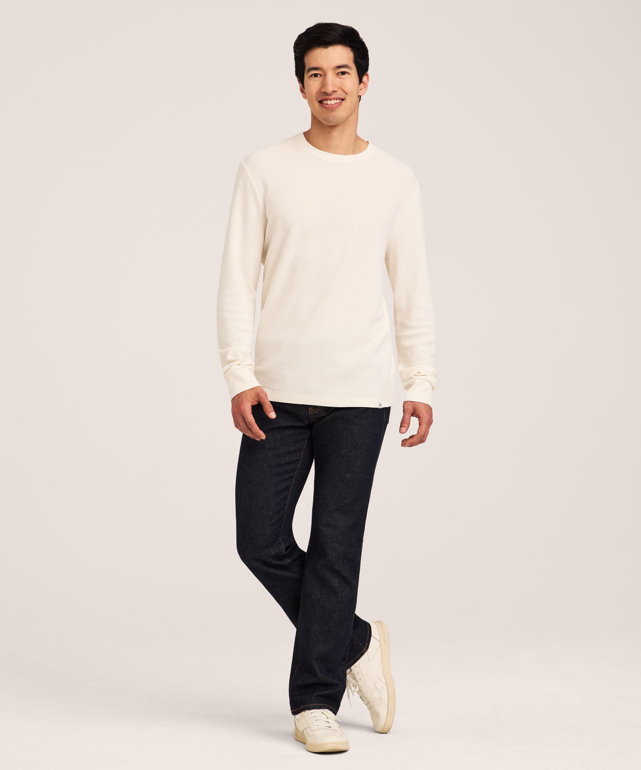 Chemise à col ras du cou et à manches longues en tricot à petit point de brioche pour hommes, Denver Hayes