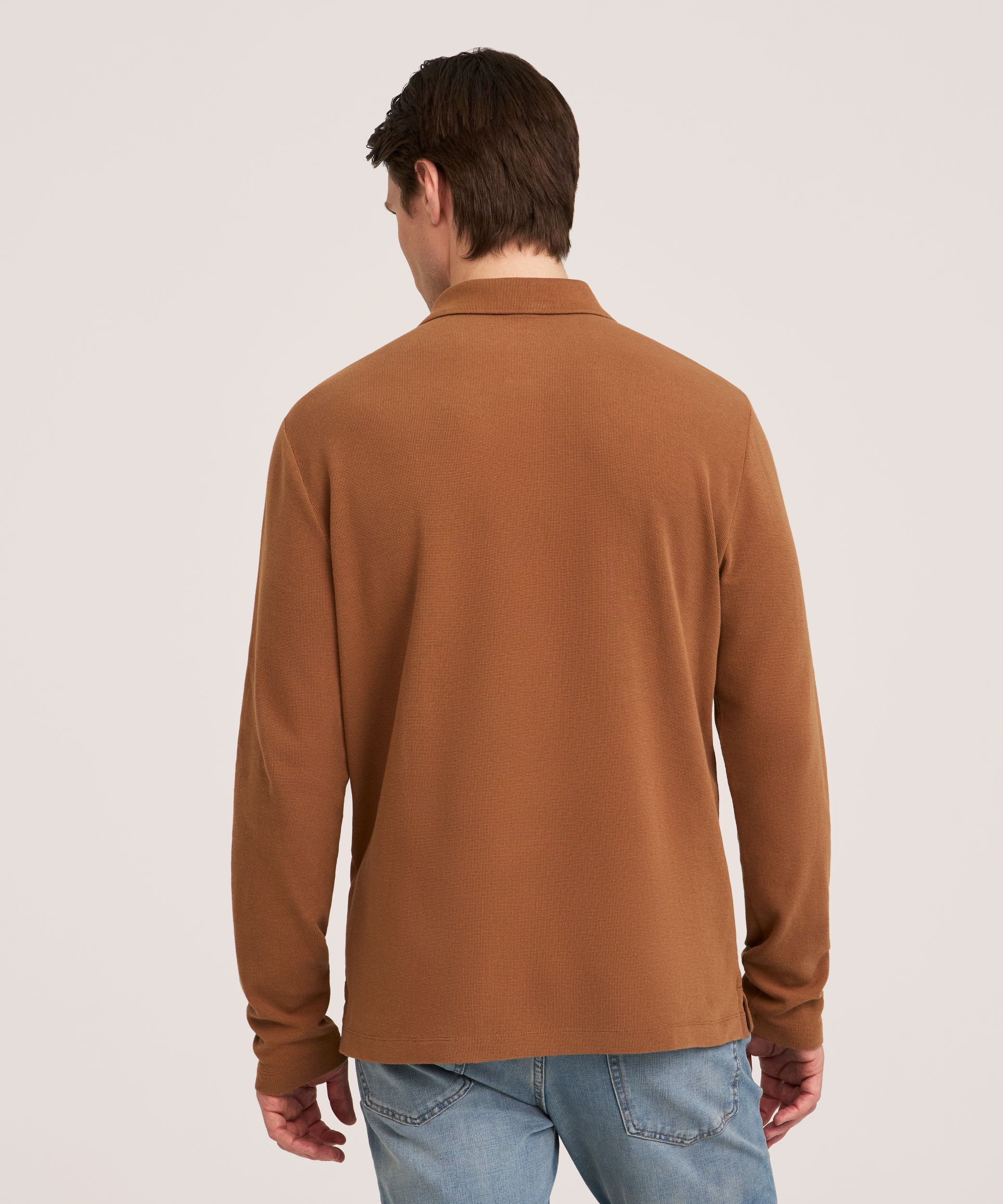 Denver Hayes Men's Long Sleeve Micro Waffle Polo Shirt