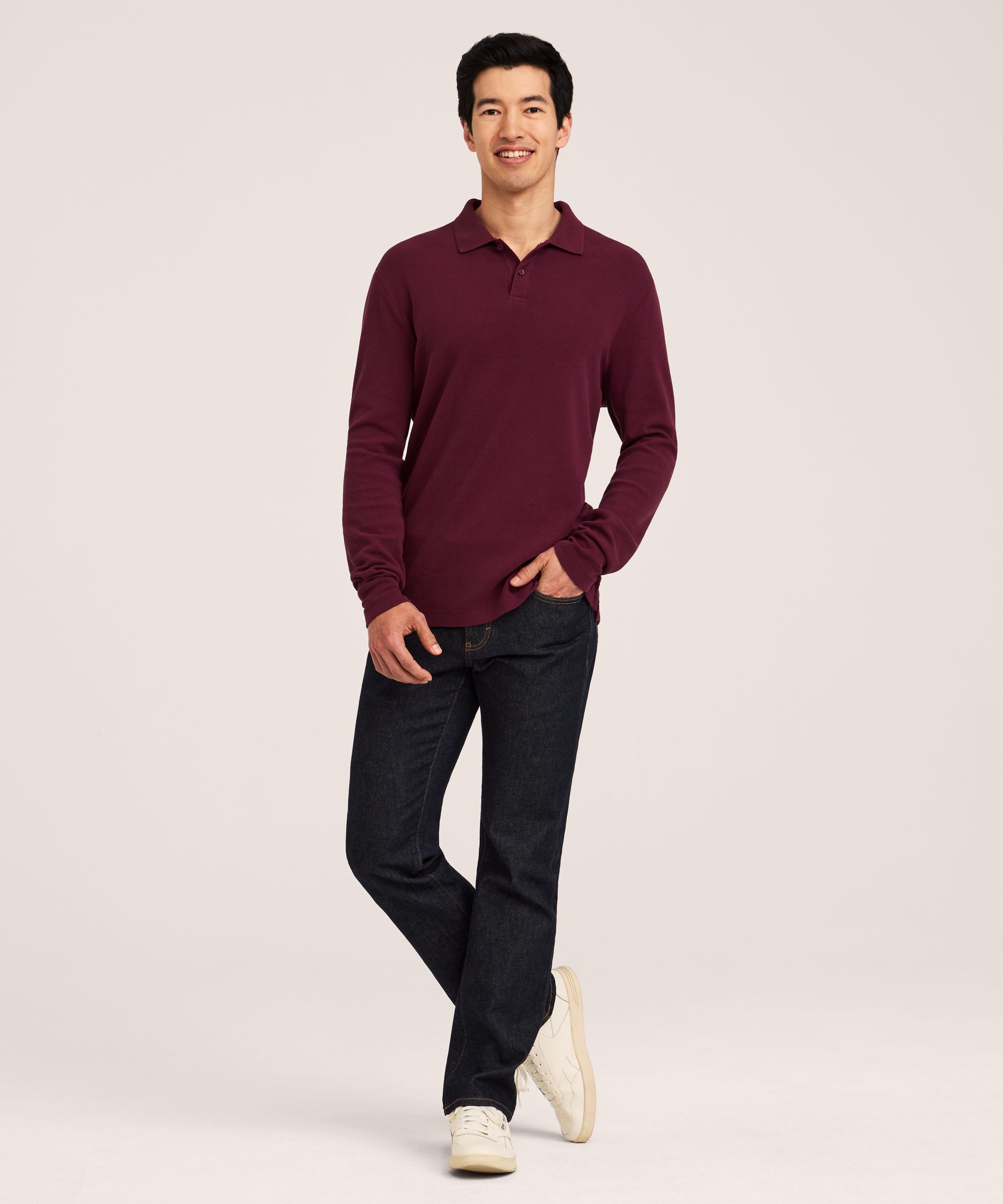 Polo à manches longues en tricot micropoint de brioche pour hommes, Denver Hayes