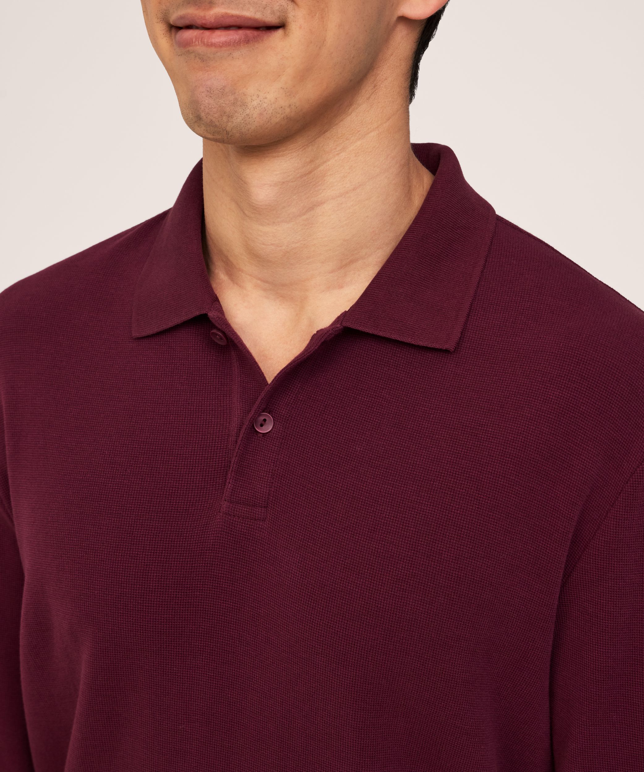 Polo à manches longues en tricot micropoint de brioche pour hommes, Denver Hayes