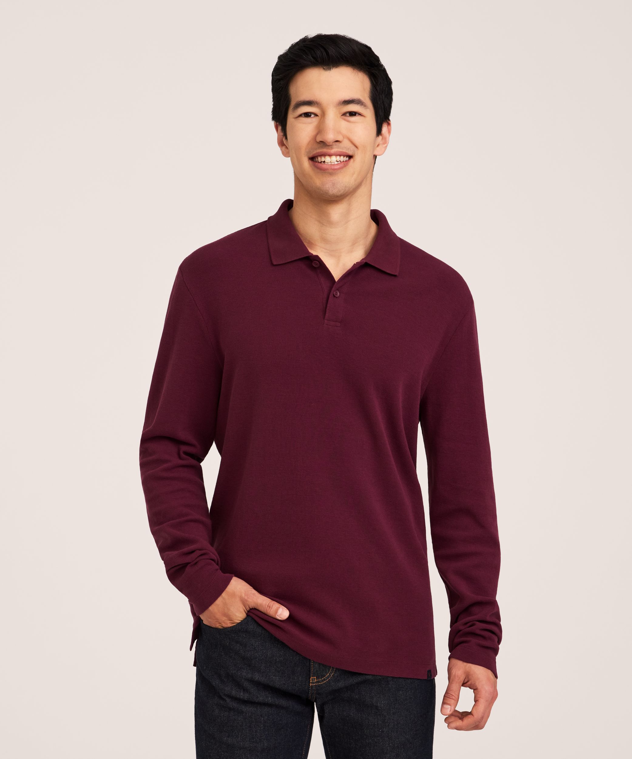 Polo à manches longues en tricot micropoint de brioche pour hommes, Denver Hayes