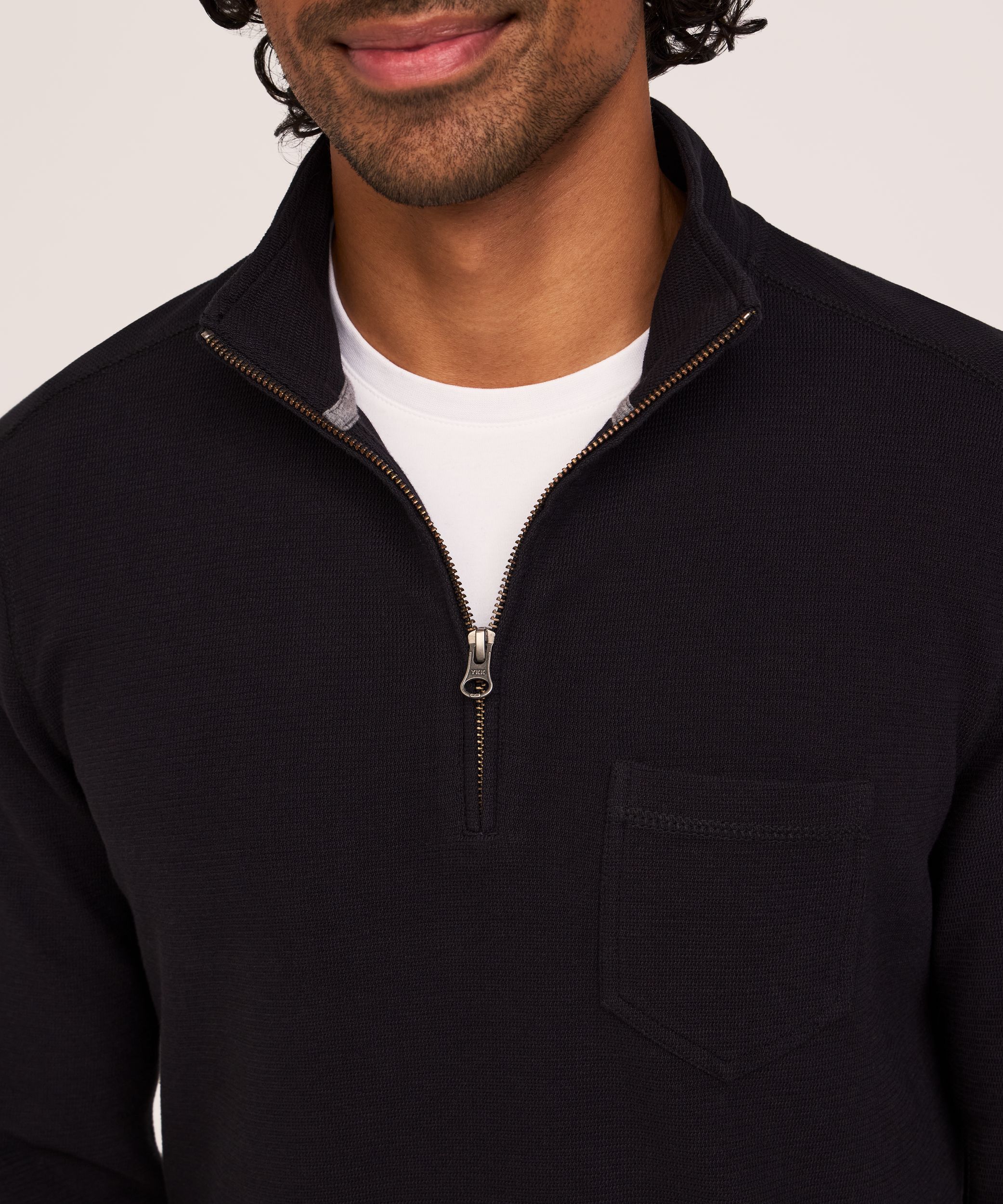 Chemise en tricot côtelé à col cheminée et glissière 1/4 pour hommes, Denver Hayes