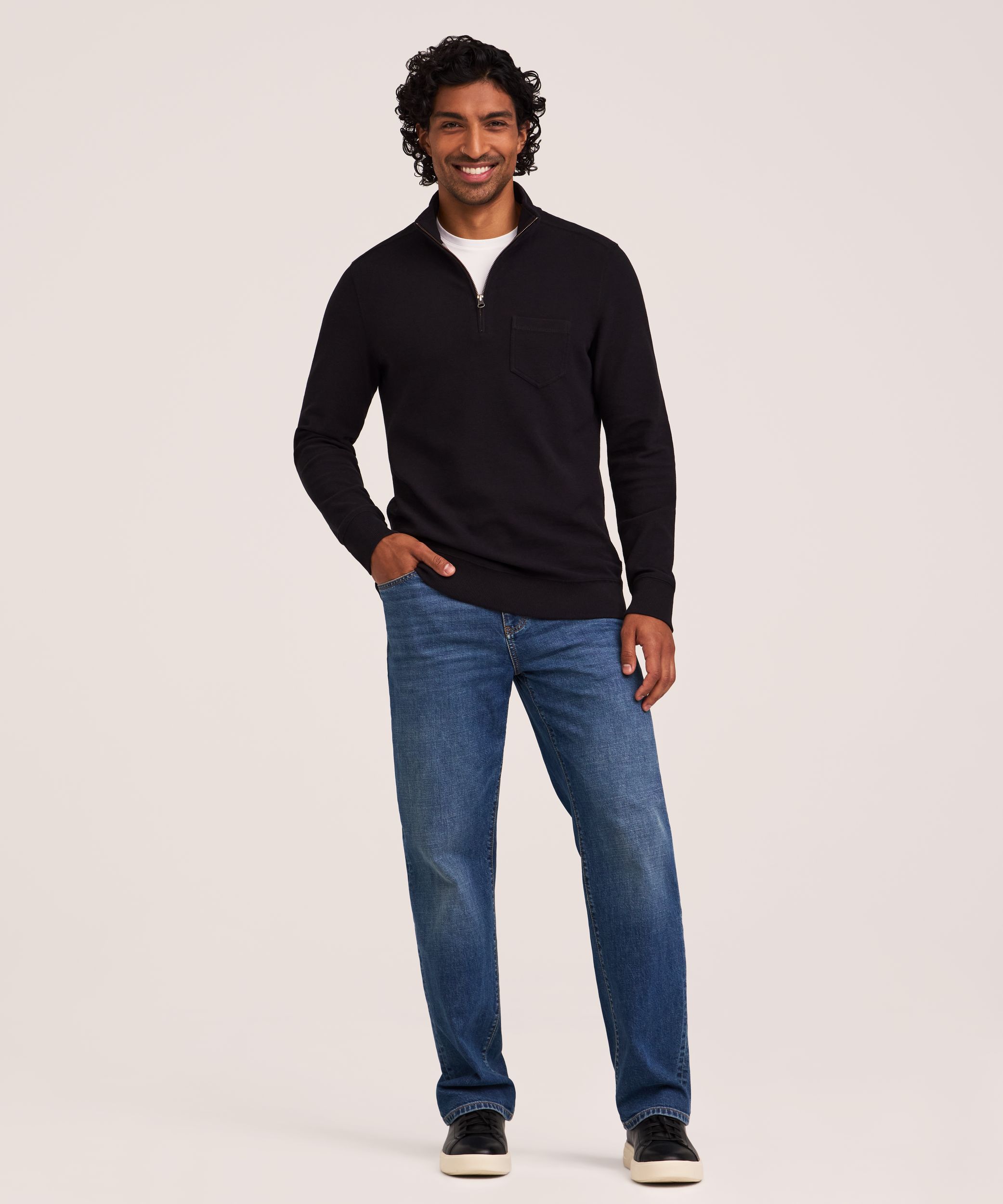 Chemise en tricot côtelé à col cheminée et glissière 1/4 pour hommes, Denver Hayes