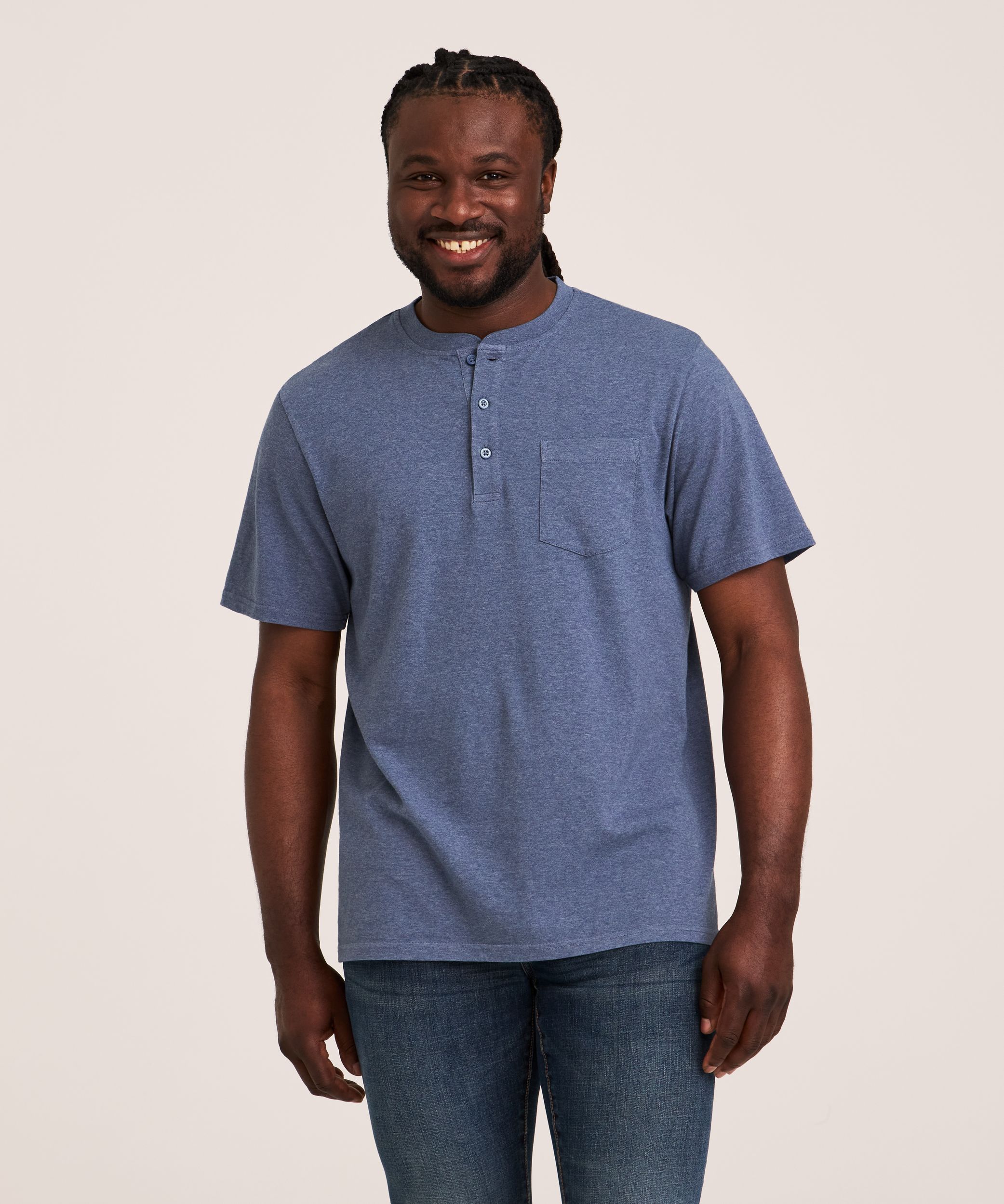 Denver Hayes Men's 50 Wash Short Sleeve Classic Fit Henley Shirt