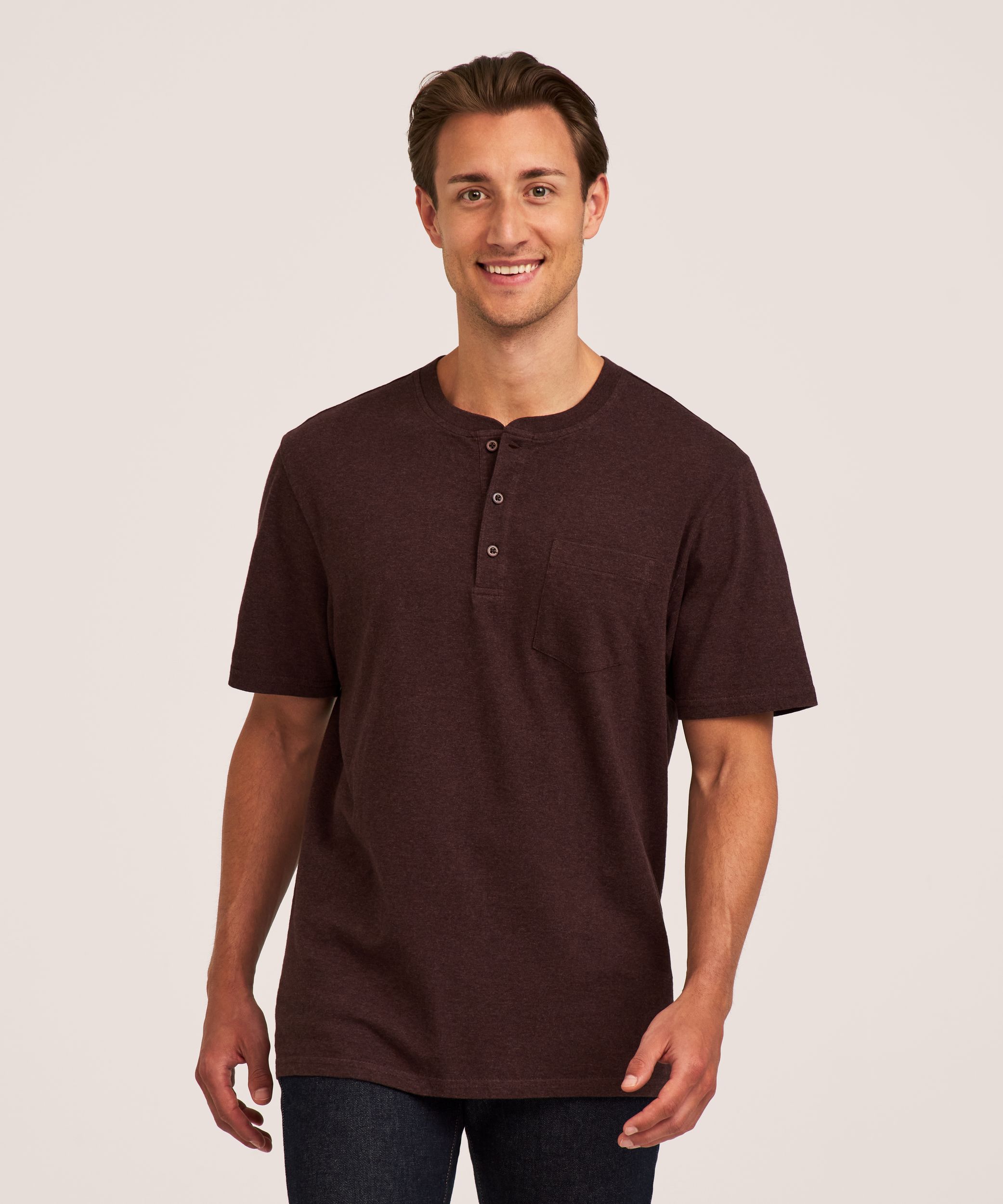 Denver Hayes Men's 50 Wash Short Sleeve Classic Fit Henley Shirt