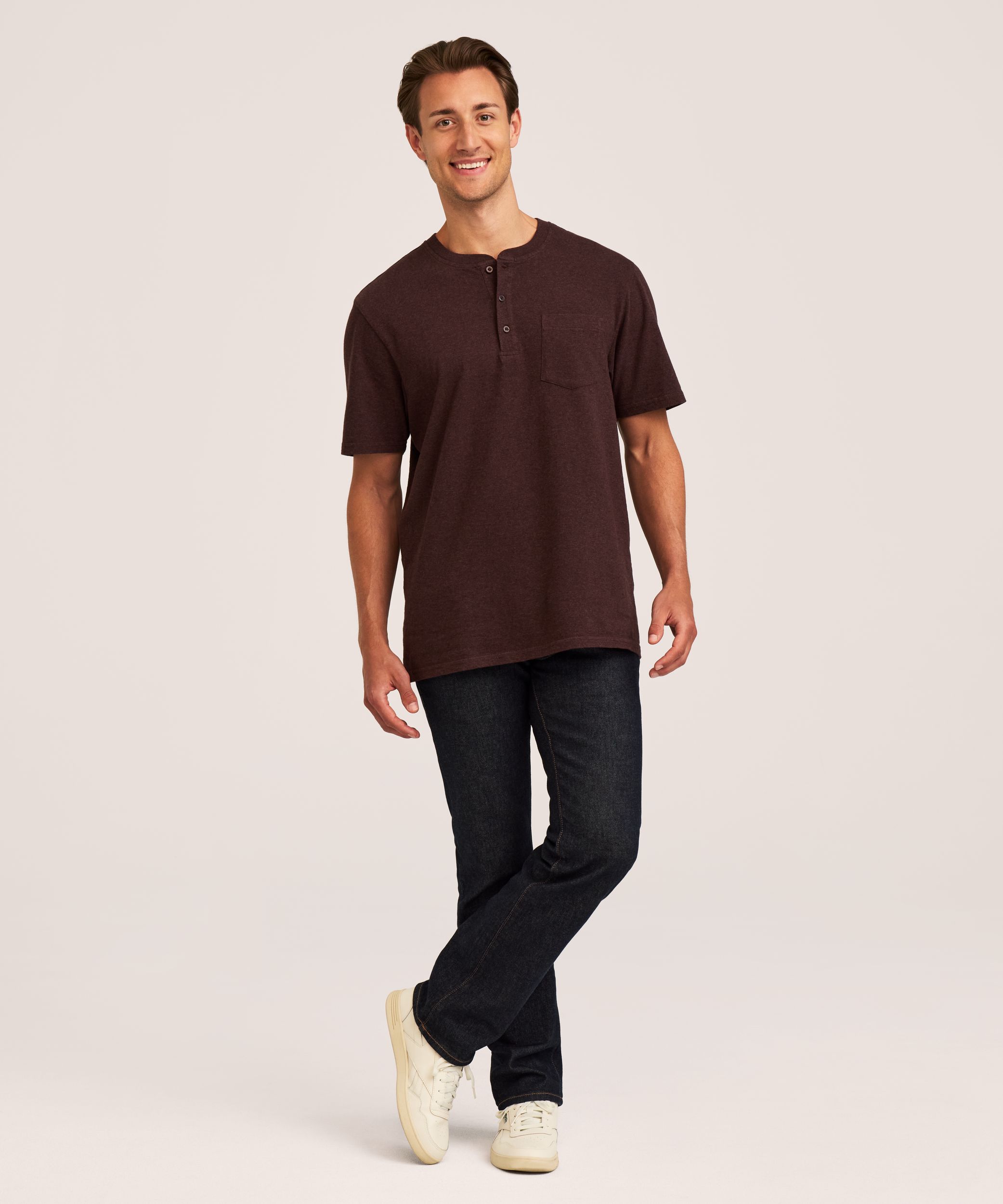 Denver Hayes Men's 50 Wash Short Sleeve Classic Fit Henley Shirt