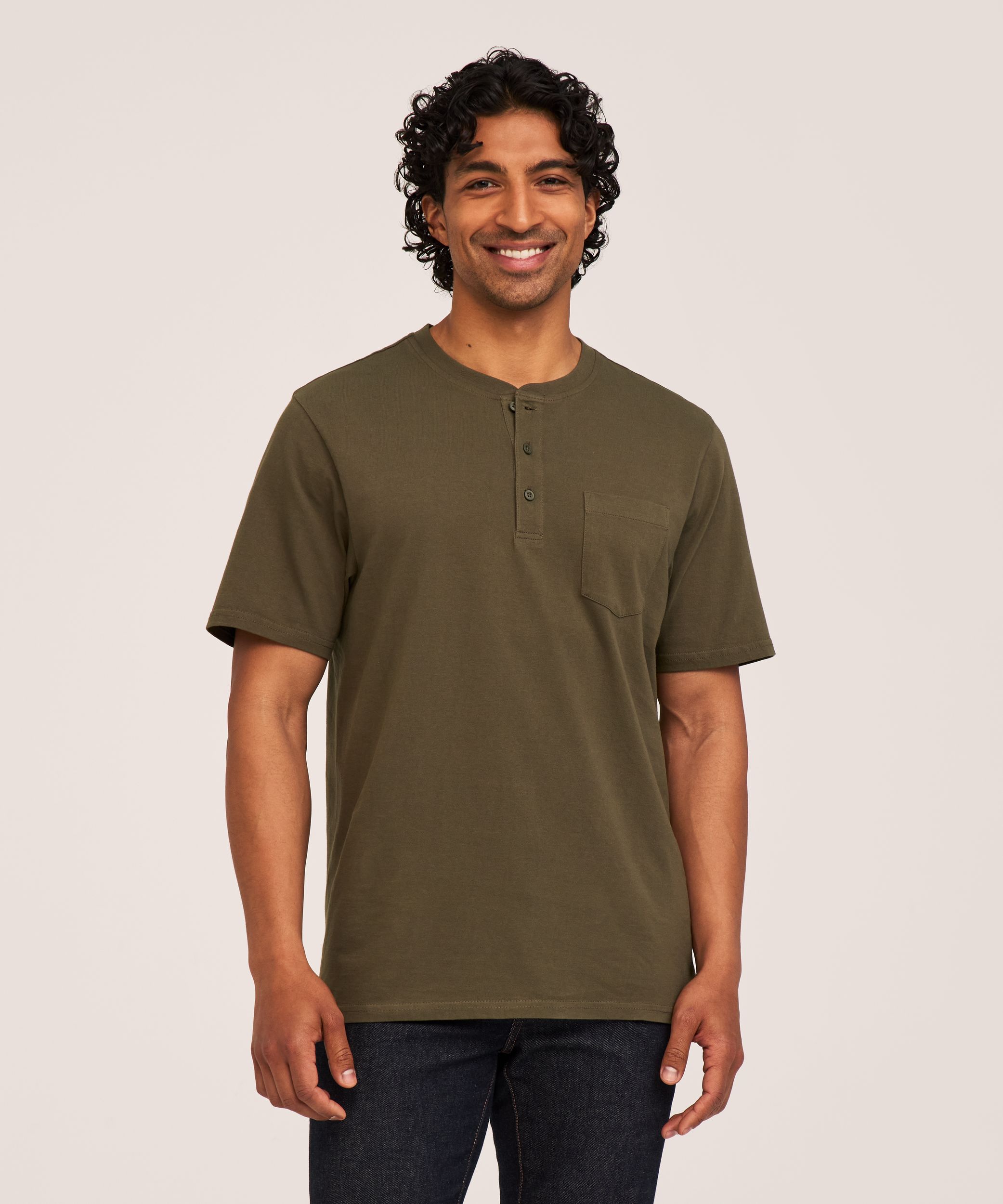 Denver Hayes Men's 50 Wash Short Sleeve Classic Fit Henley Shirt