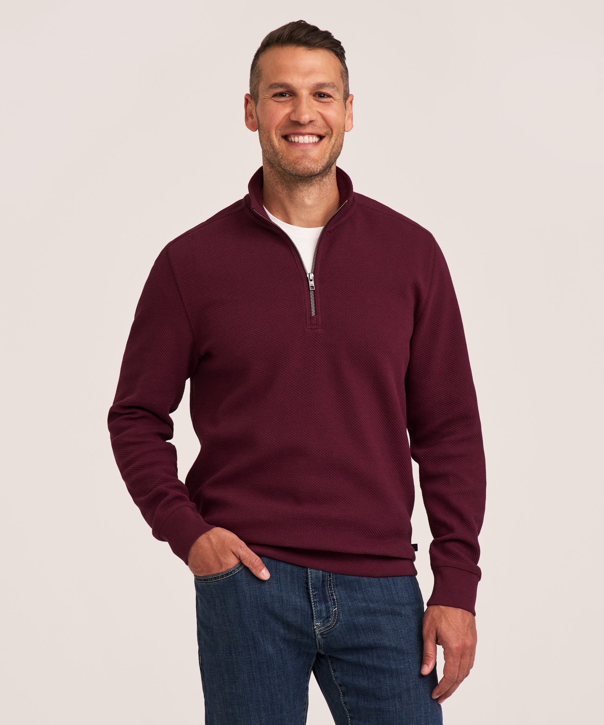Chandail texturé avec col cheminée et glissière 1/4 pour hommes, Denver Hayes