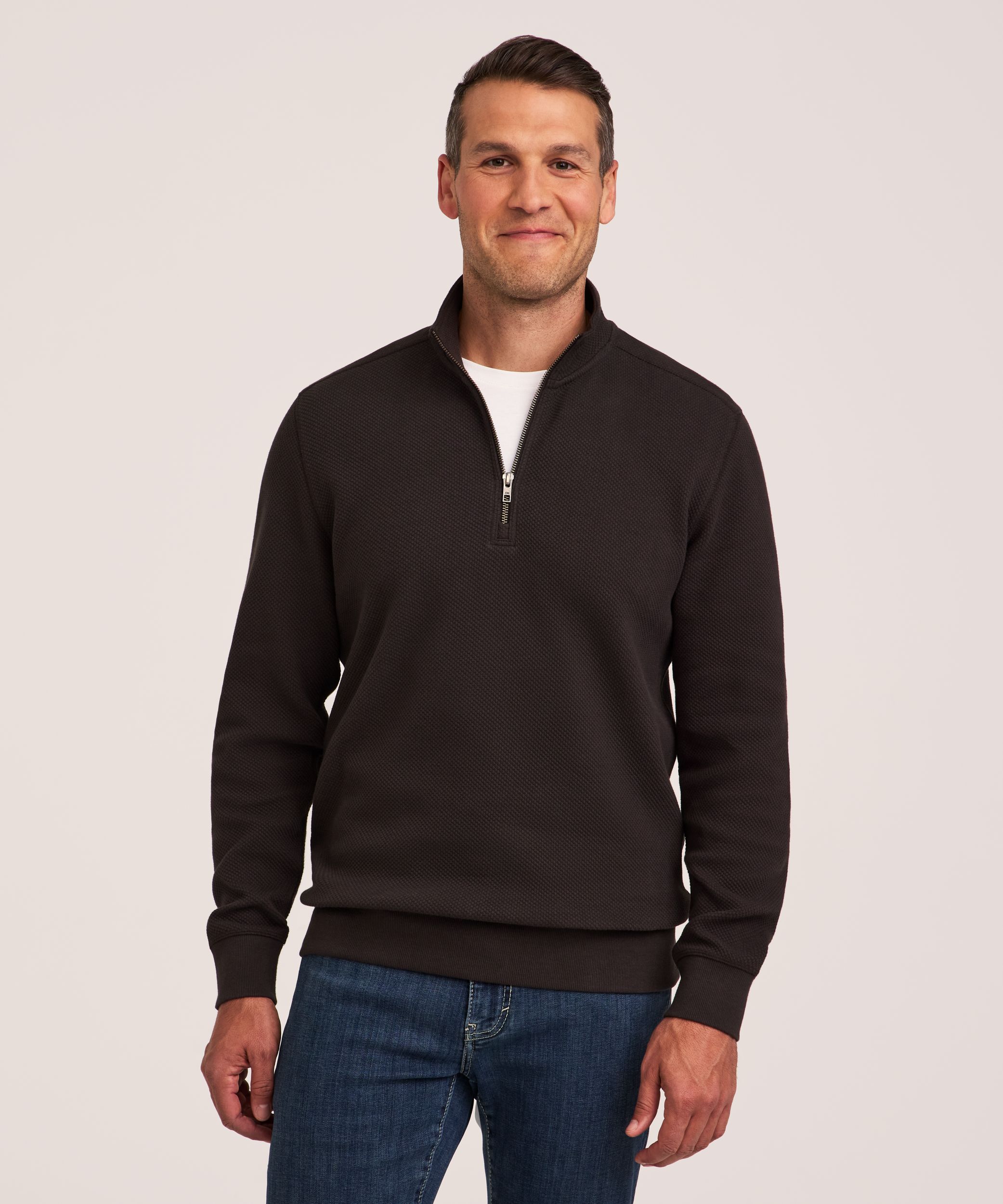 Denver Hayes Men's Textured Quarter Zip Mock Neck Shirt