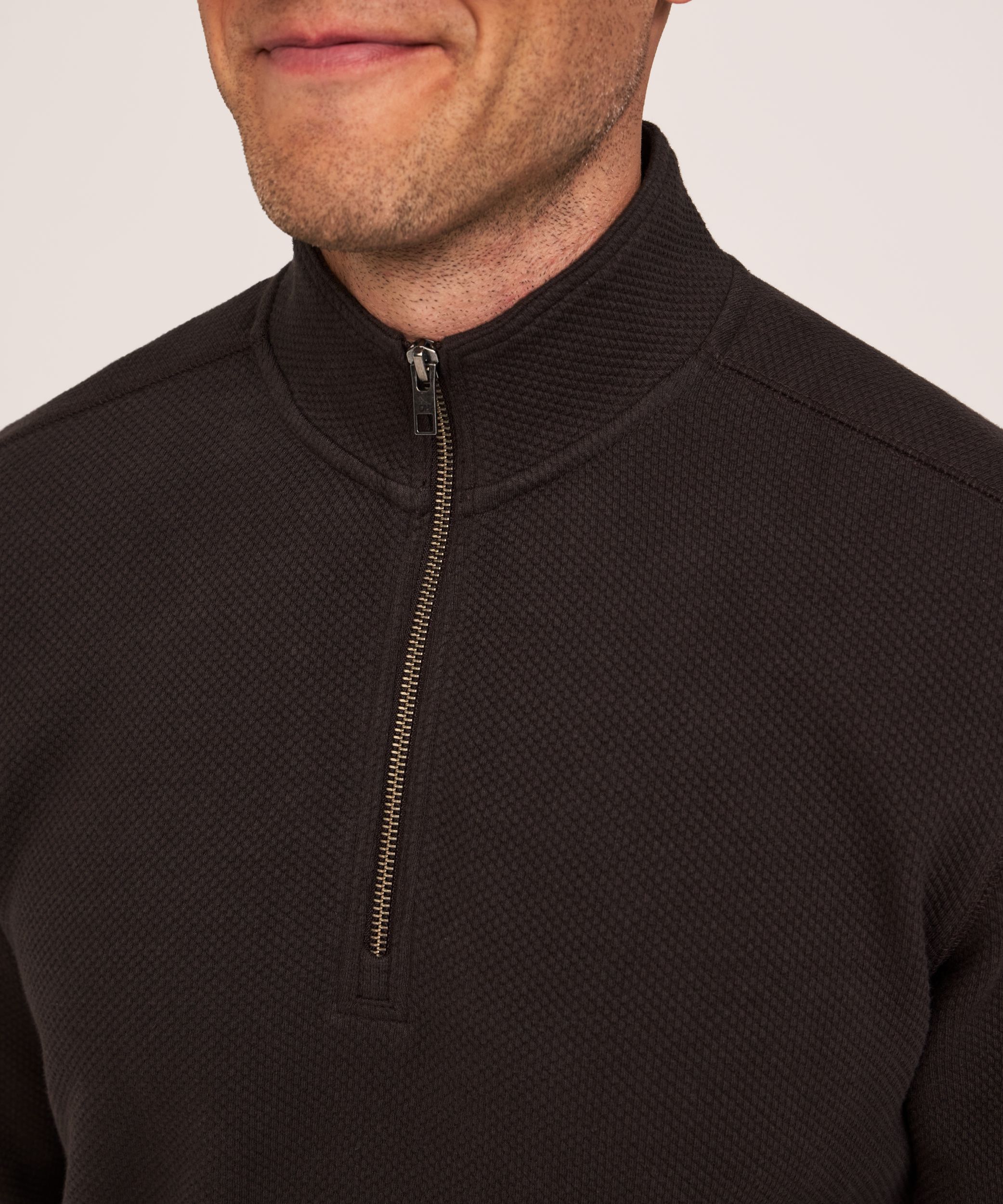 Denver Hayes Men's Textured Quarter Zip Mock Neck Shirt