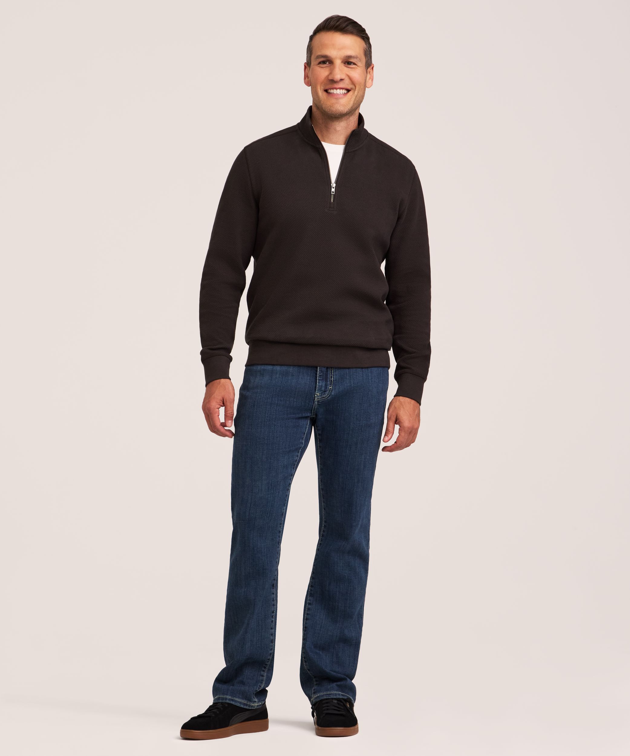 Denver Hayes Men's Textured Quarter Zip Mock Neck Shirt
