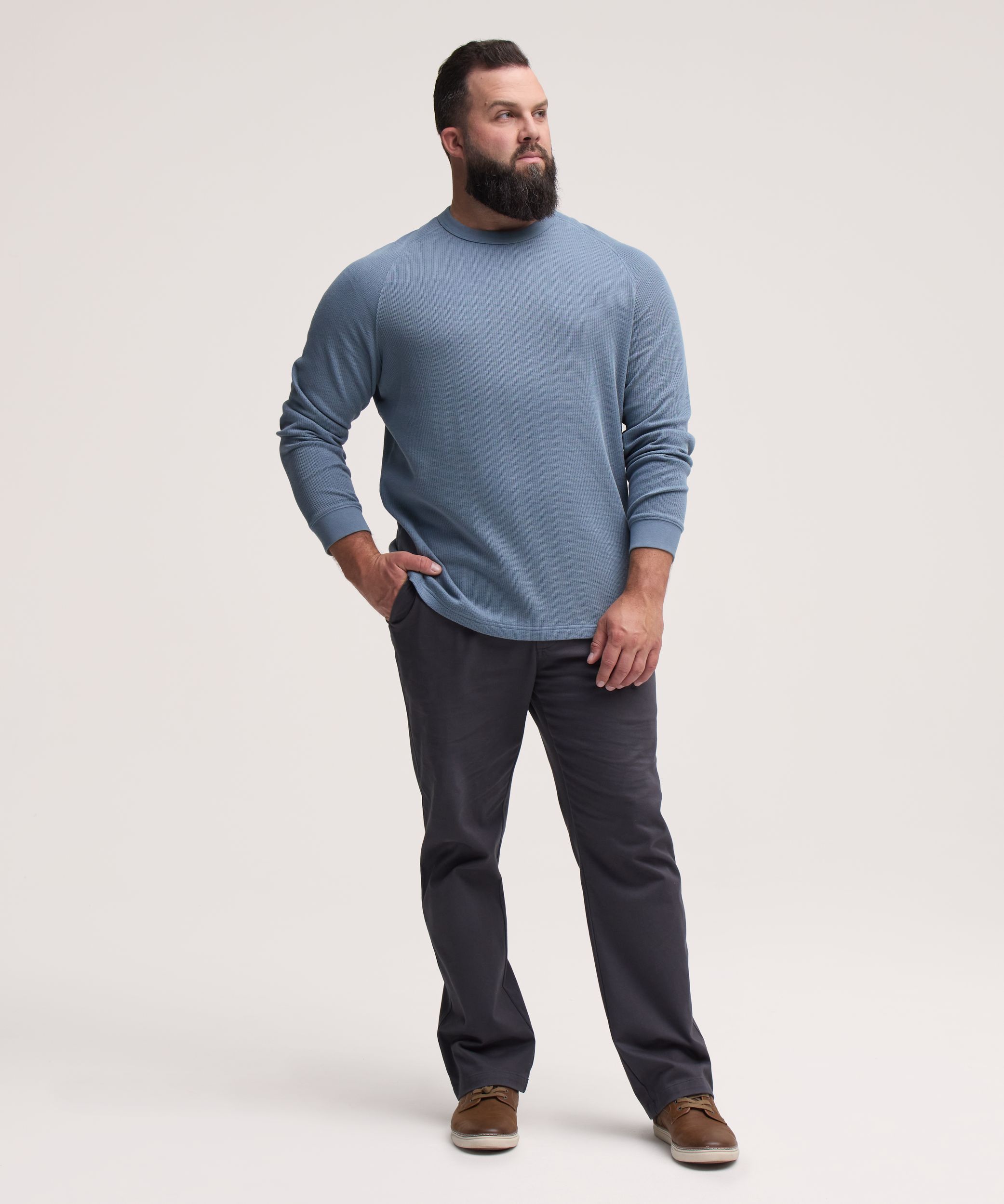 Haut côtelé à manches raglan longues et col ras du cou pour hommes, Denver Hayes