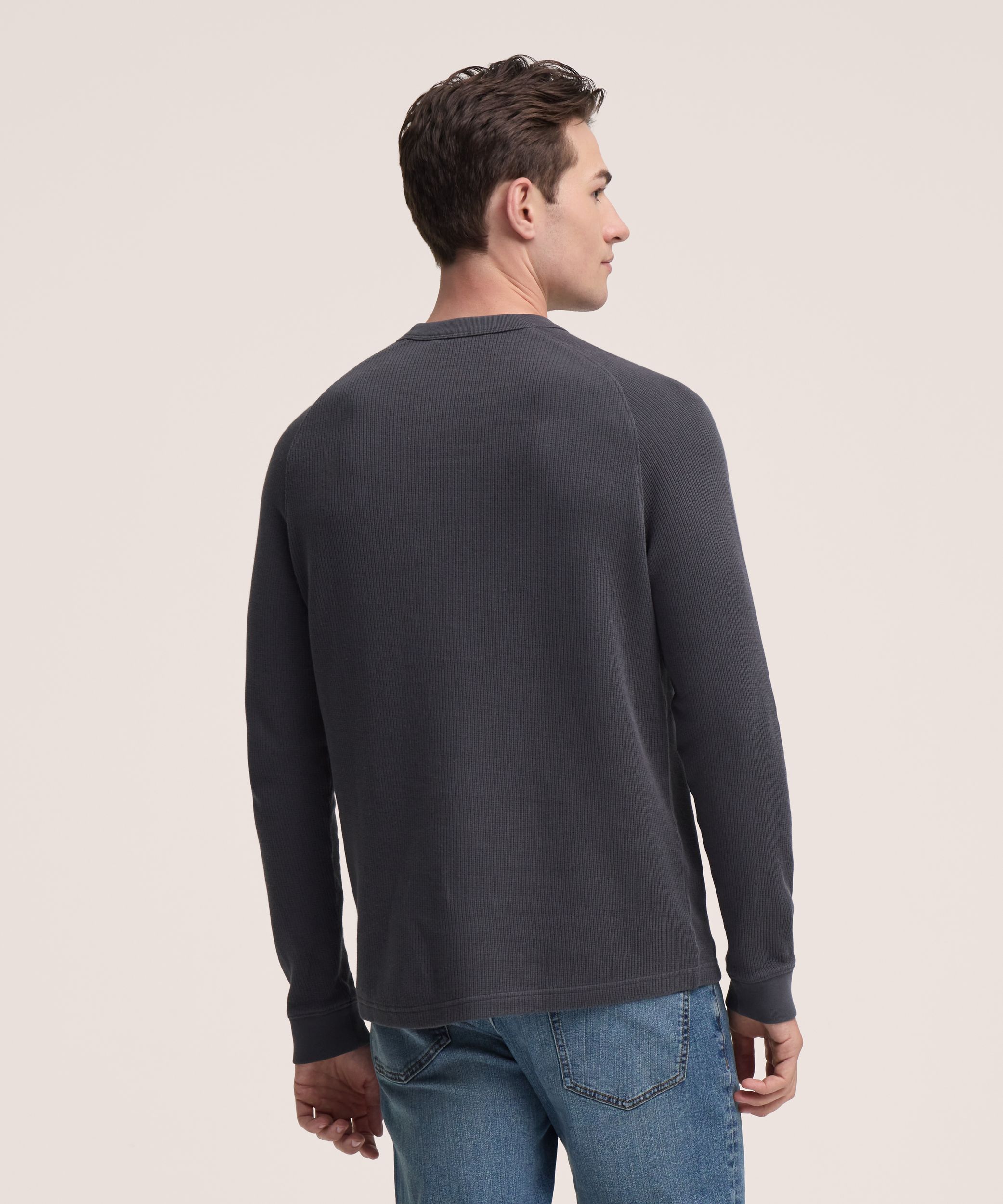 Denver Hayes Men's Long Sleeve Ribbed Raglan Crewneck Shirt