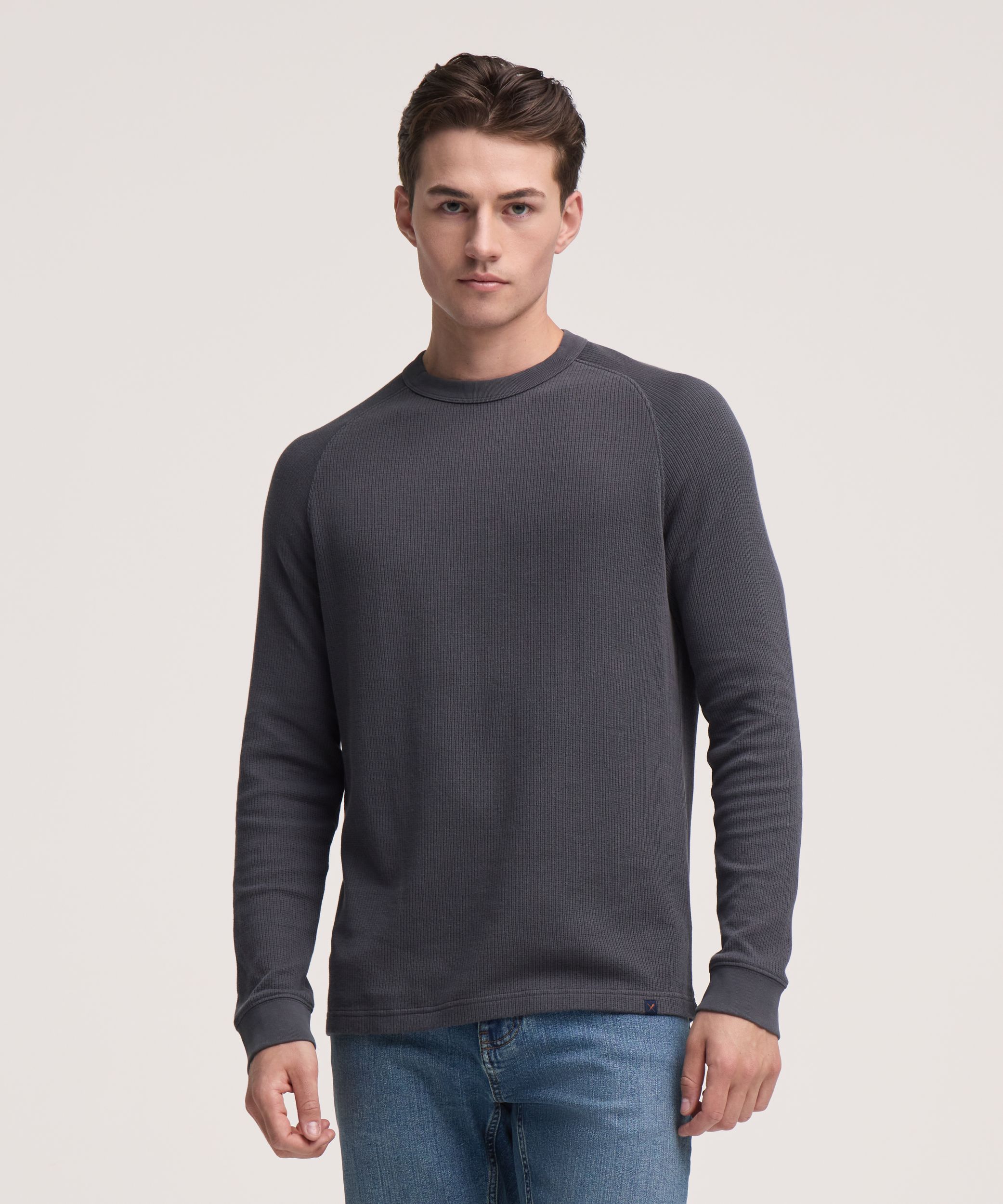 Denver Hayes Men's Long Sleeve Ribbed Raglan Crewneck Shirt