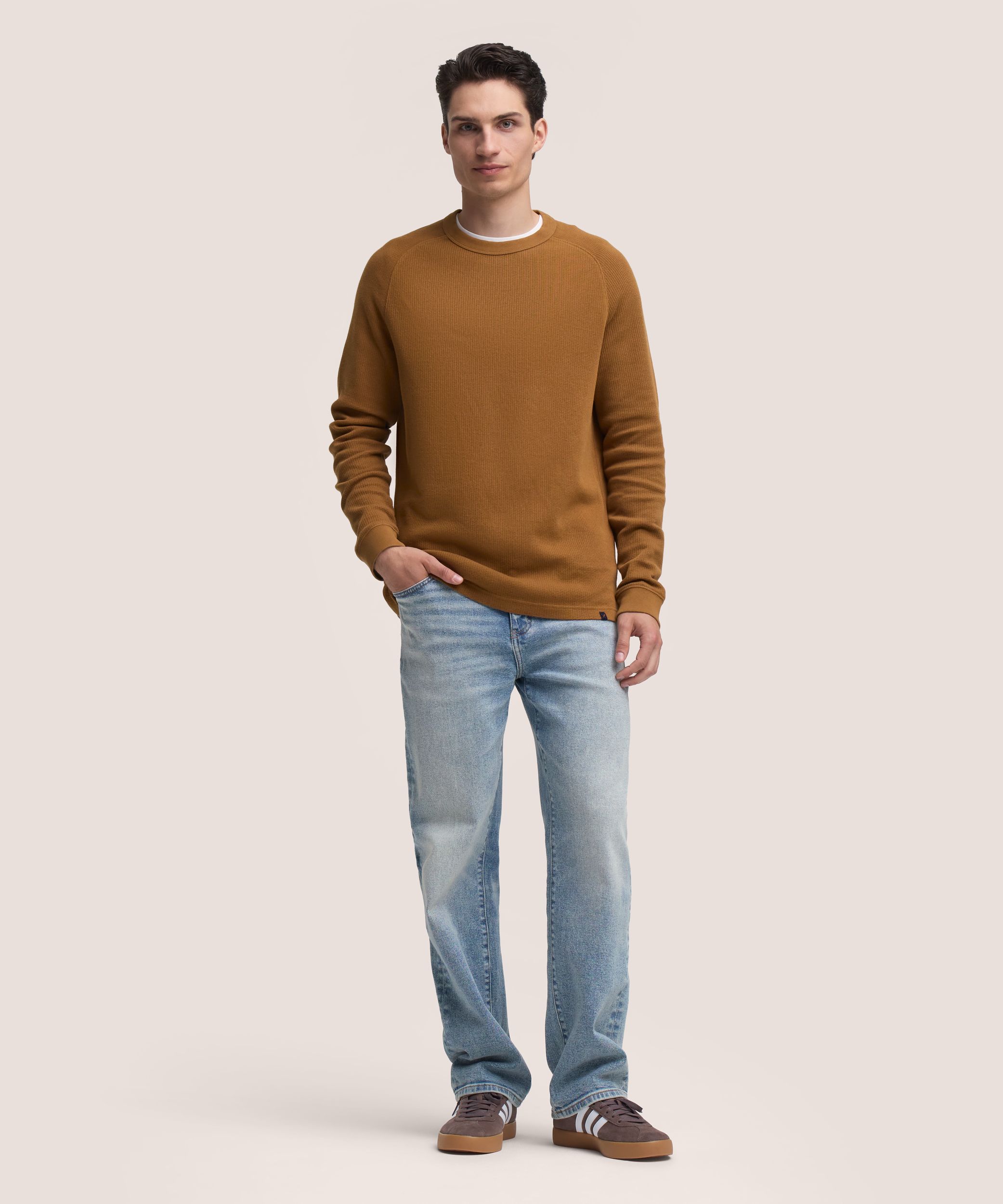 Denver Hayes Men's Long Sleeve Ribbed Raglan Crewneck Shirt