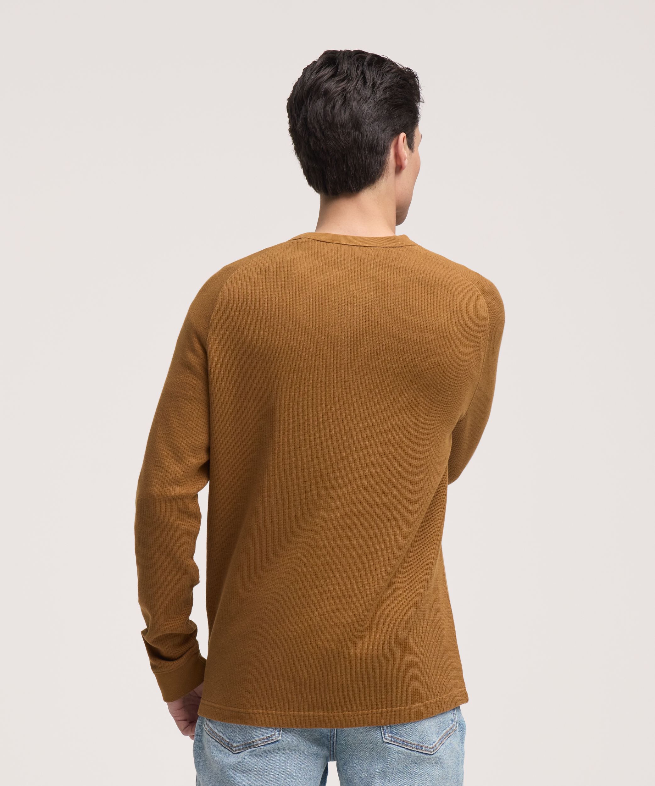 Denver Hayes Men's Long Sleeve Ribbed Raglan Crewneck Shirt