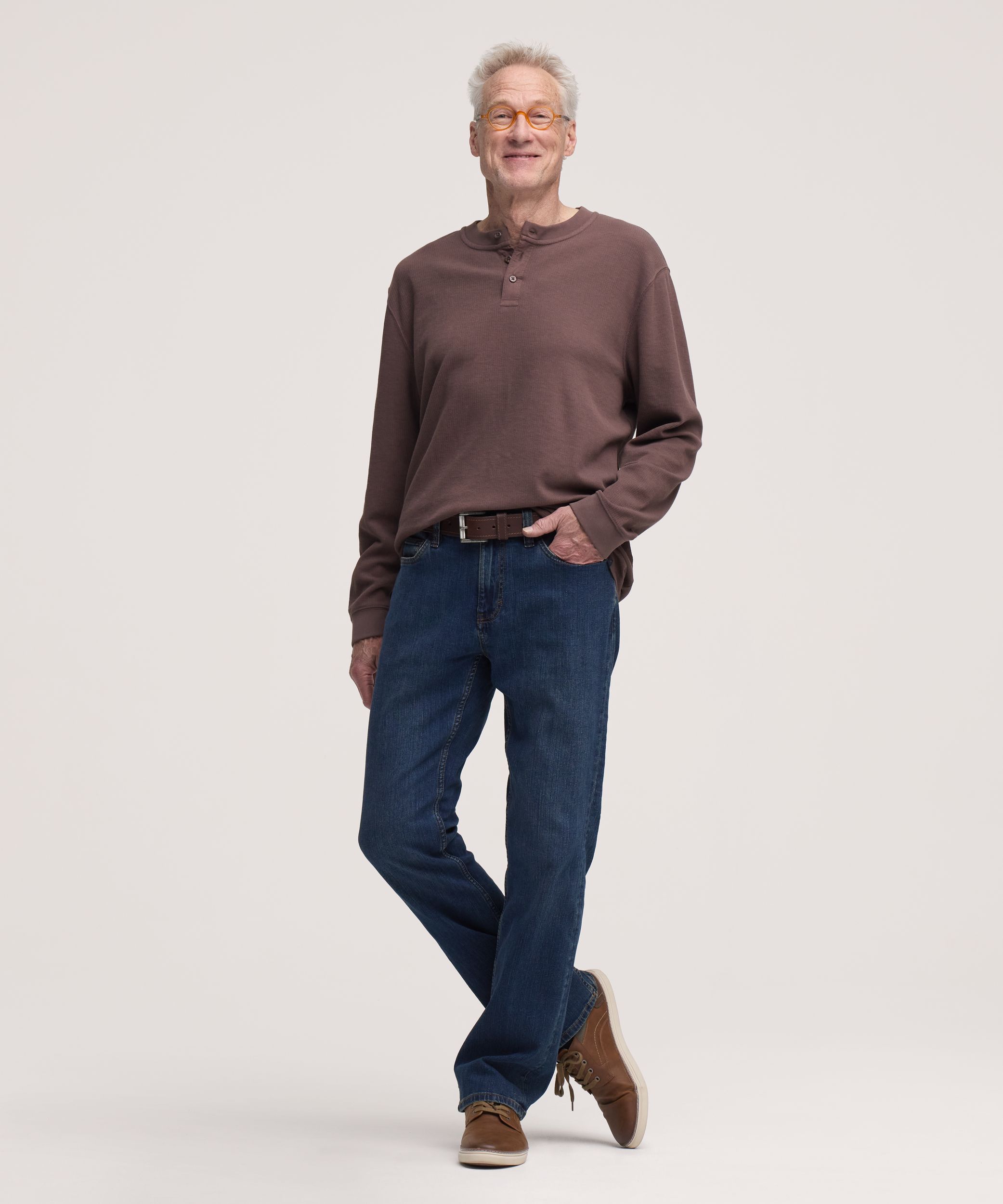 Denver Hayes Men's Long Sleeve Ribbed Henley Shirt