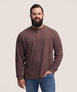 Denver Hayes Men's Long Sleeve Ribbed Henley Shirt