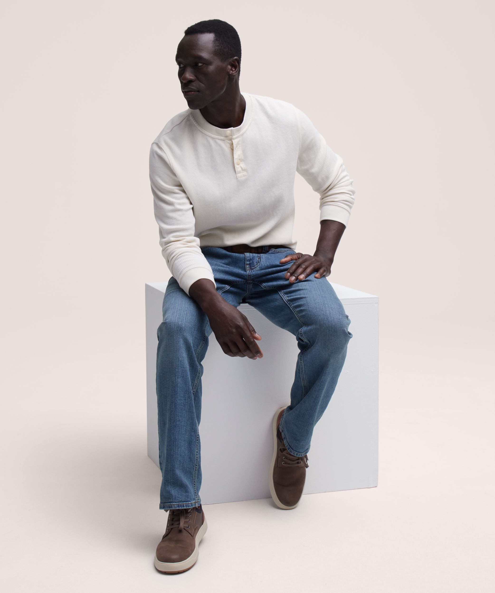 Denver Hayes Men's Long Sleeve Ribbed Henley Shirt