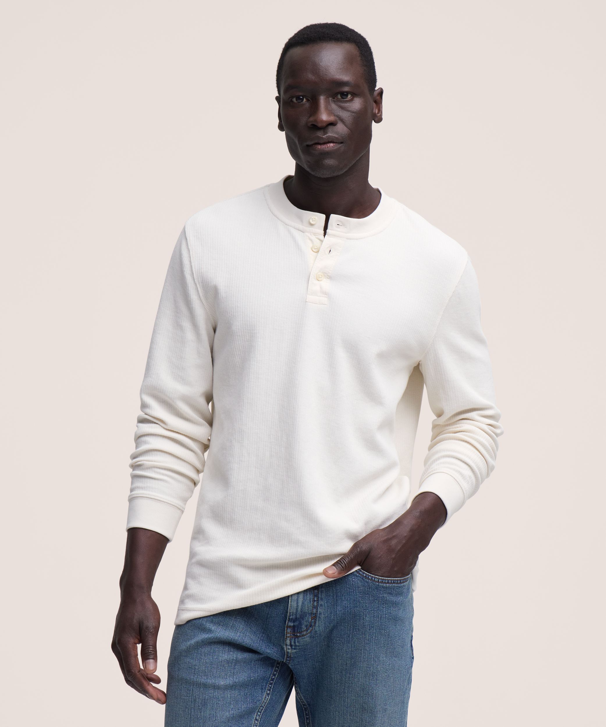 Denver Hayes Men's Long Sleeve Ribbed Henley Shirt