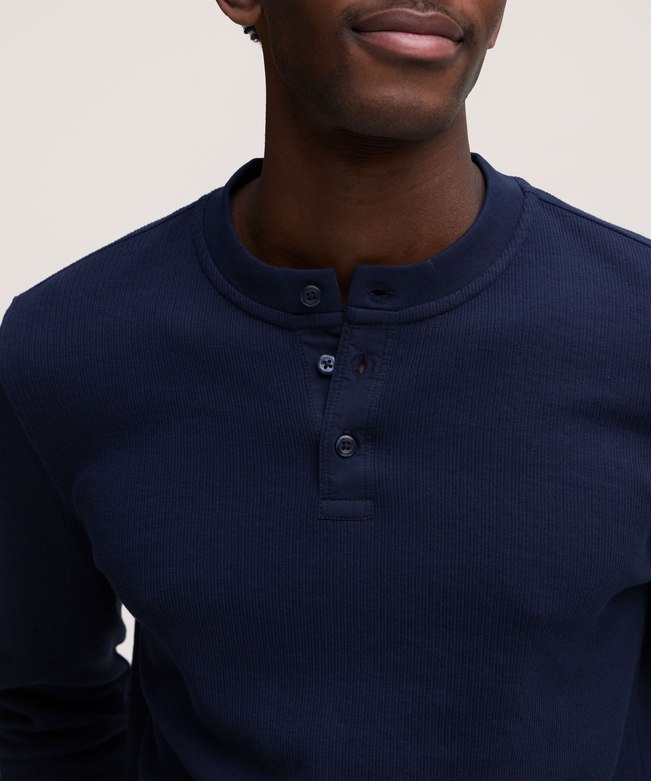 Denver Hayes Men's Long Sleeve Ribbed Henley Shirt