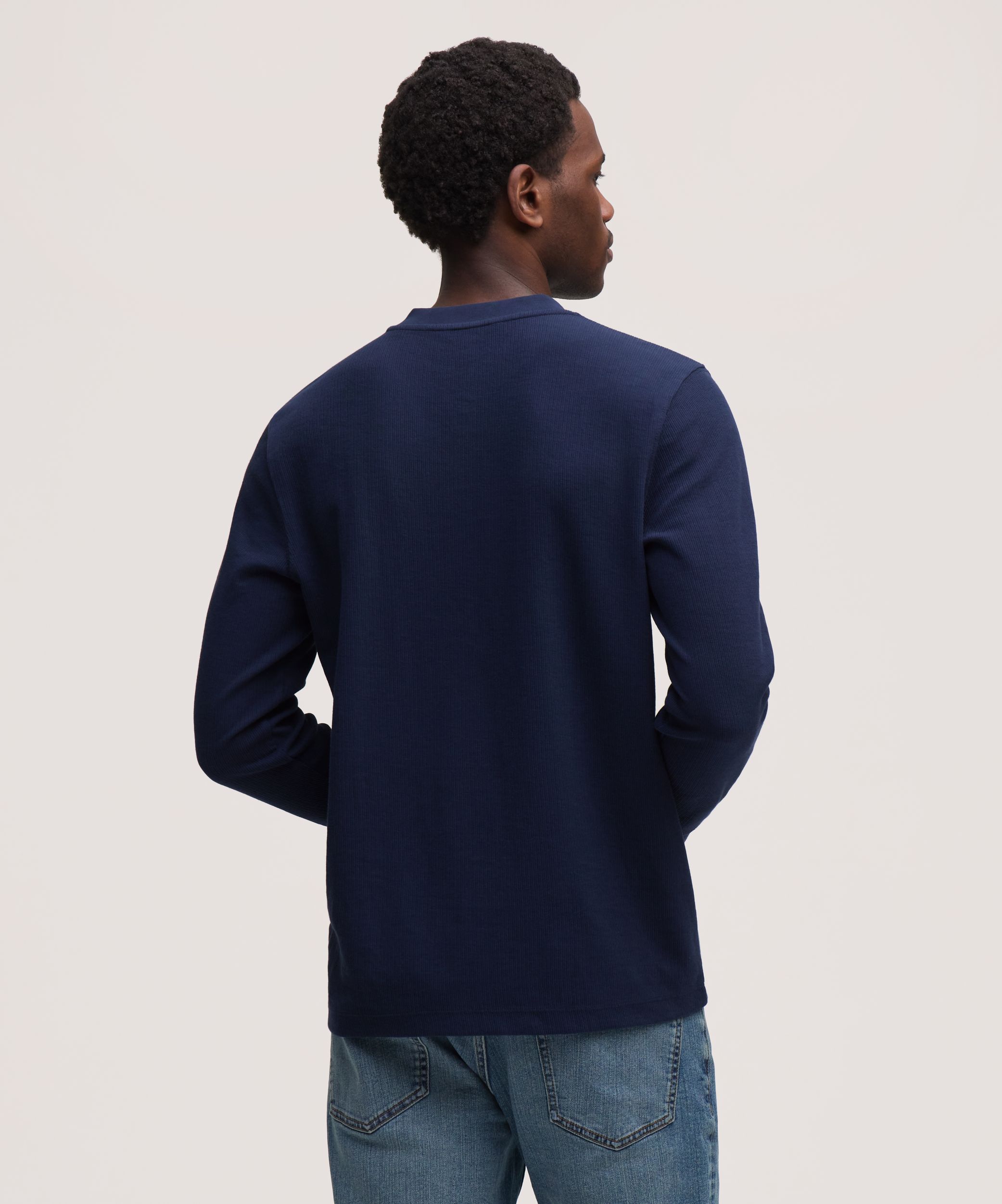 Denver Hayes Men's Long Sleeve Ribbed Henley Shirt