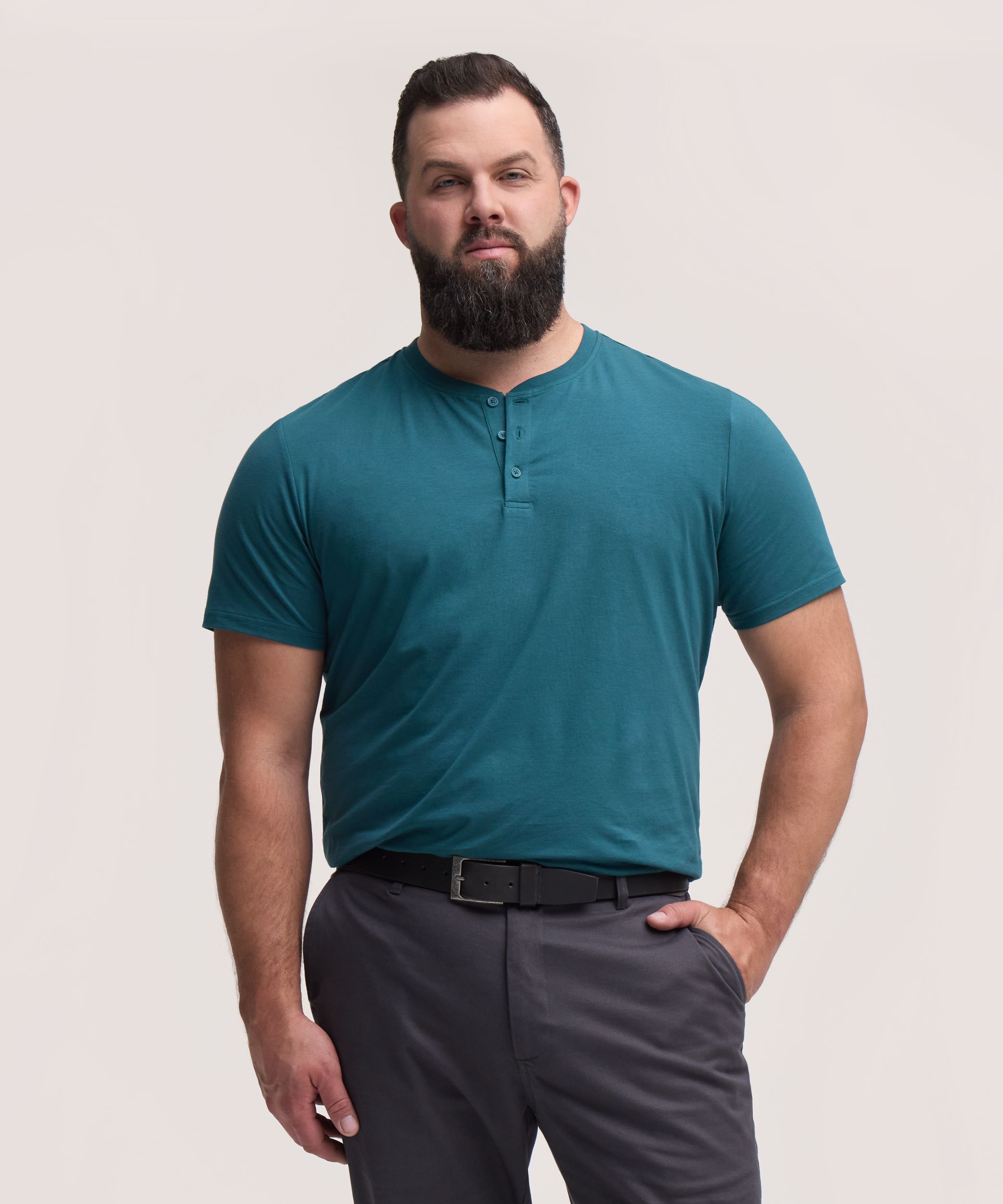 Denver Hayes Men's Stretch Short Sleeve Henley Shirt