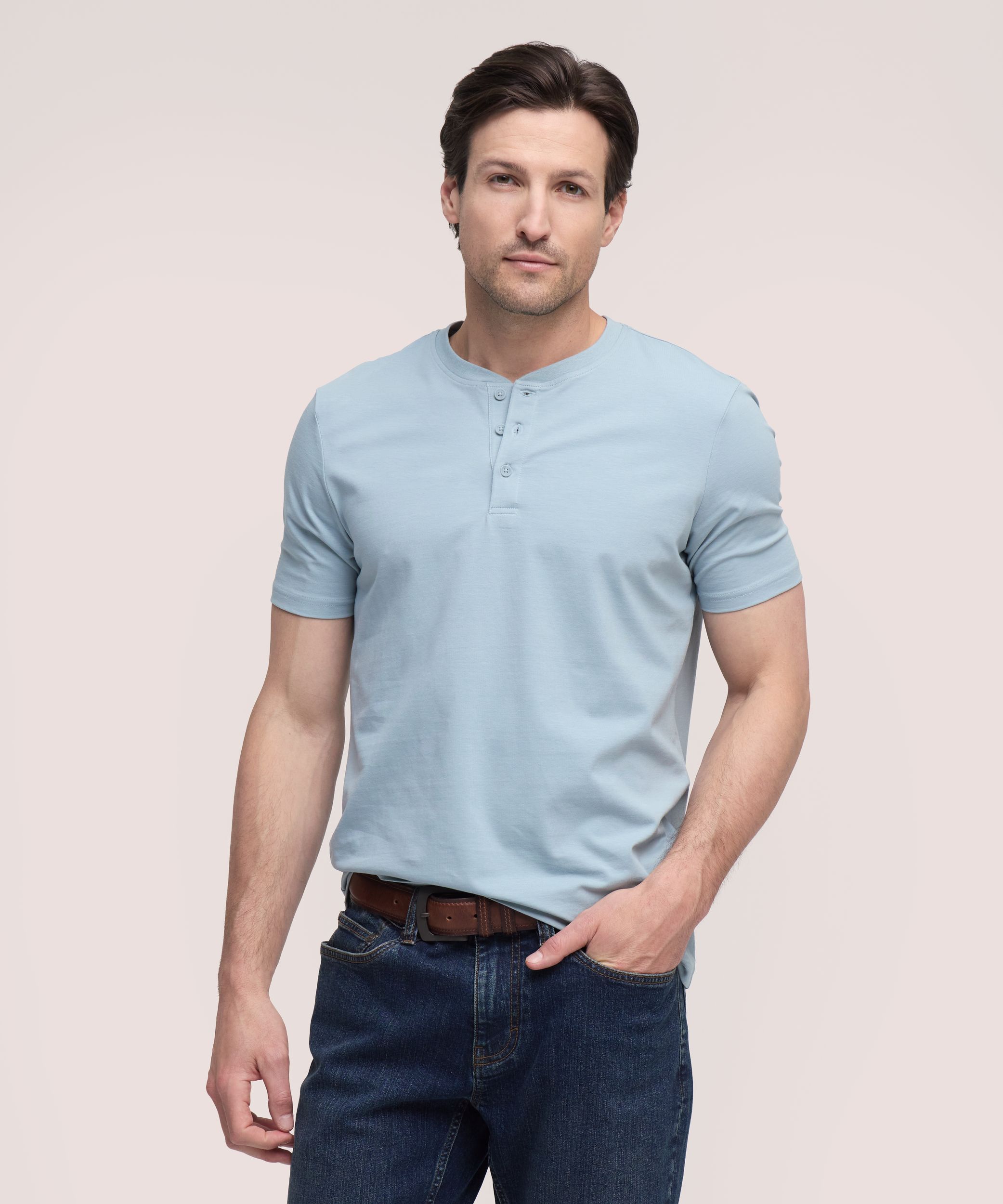 Denver Hayes Men's Stretch Short Sleeve Henley Shirt