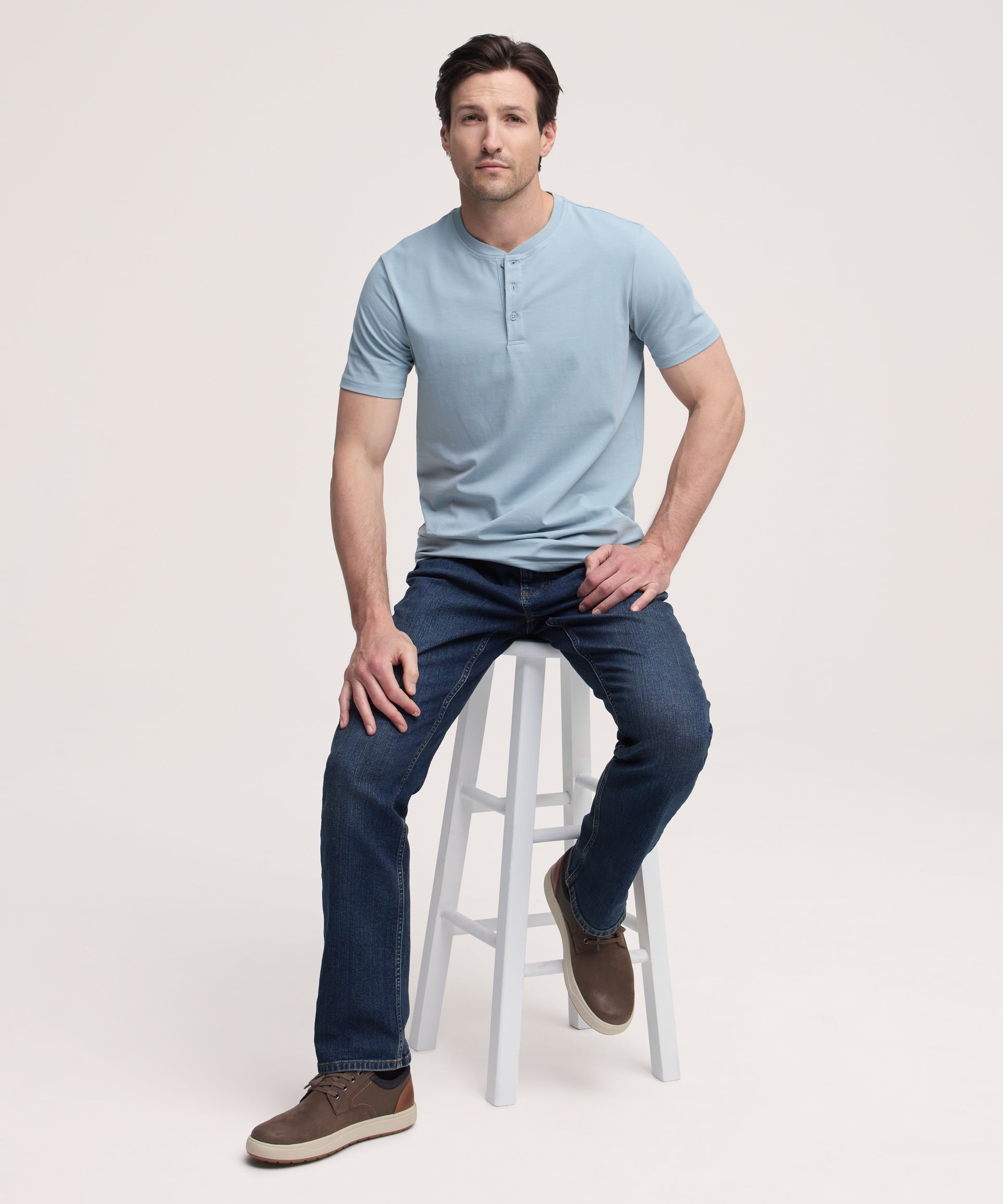 Denver Hayes Men's Stretch Short Sleeve Henley Shirt