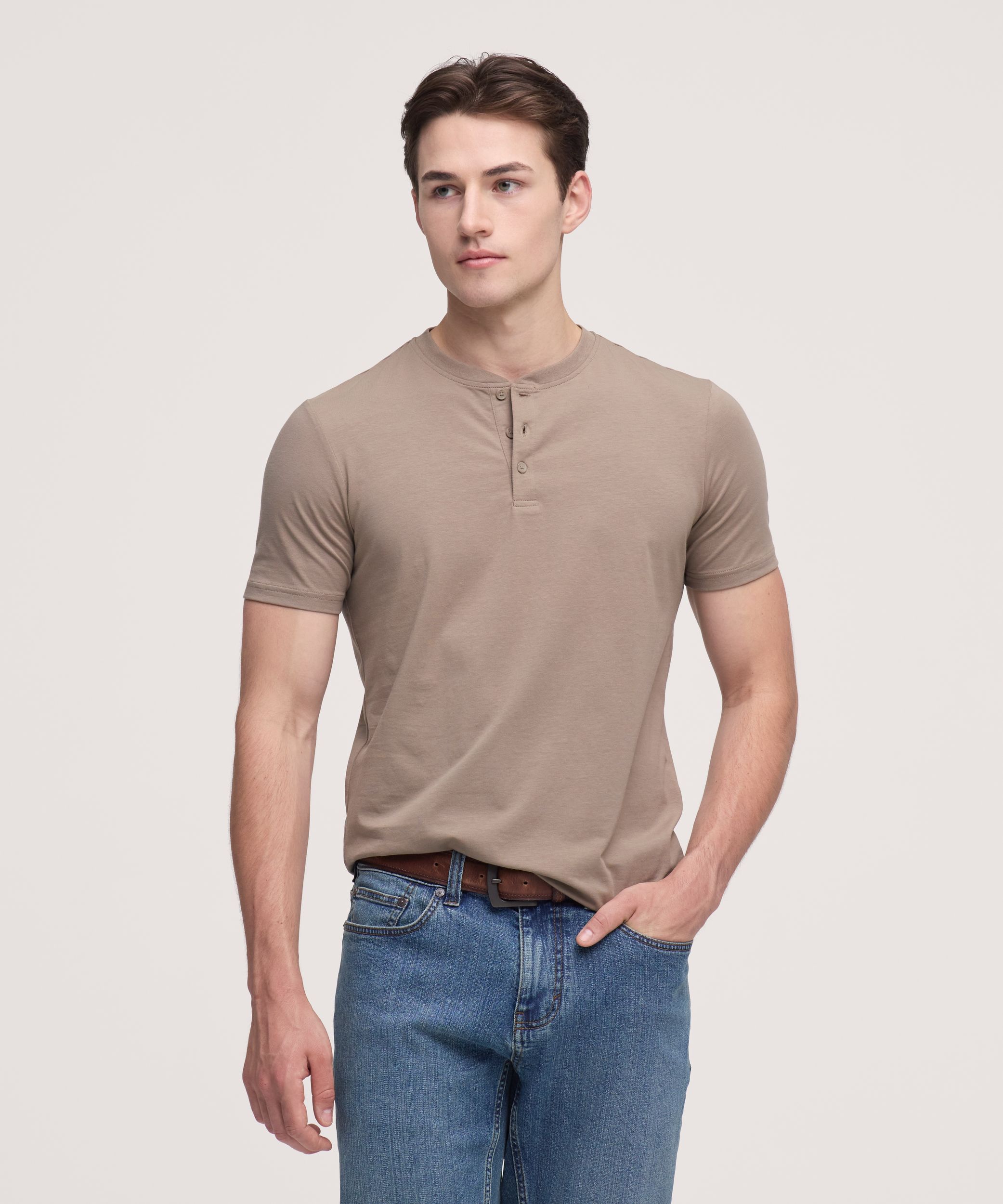Haut Henley extensible à manches courtes pour hommes, Denver Hayes