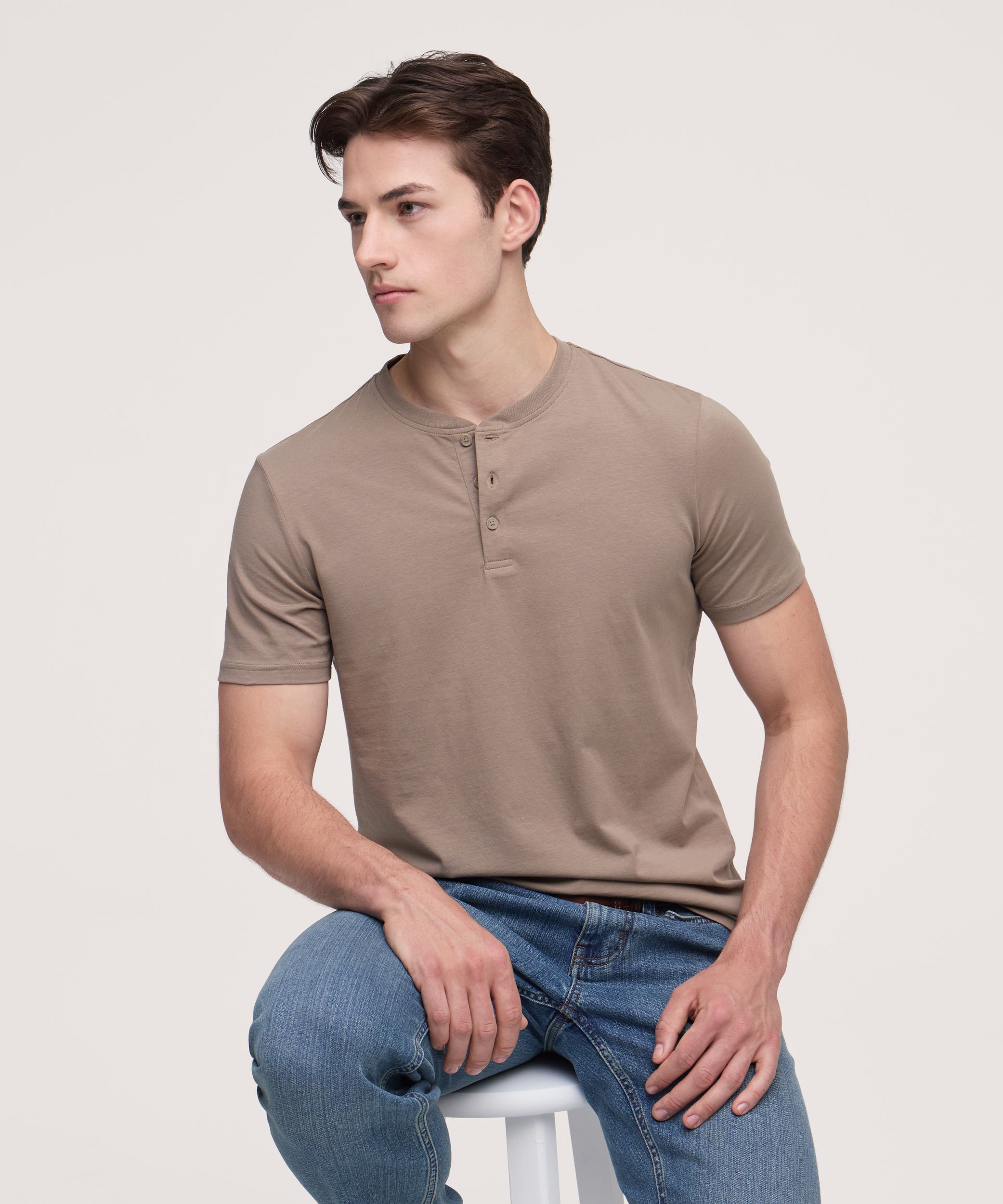 Haut Henley extensible à manches courtes pour hommes, Denver Hayes