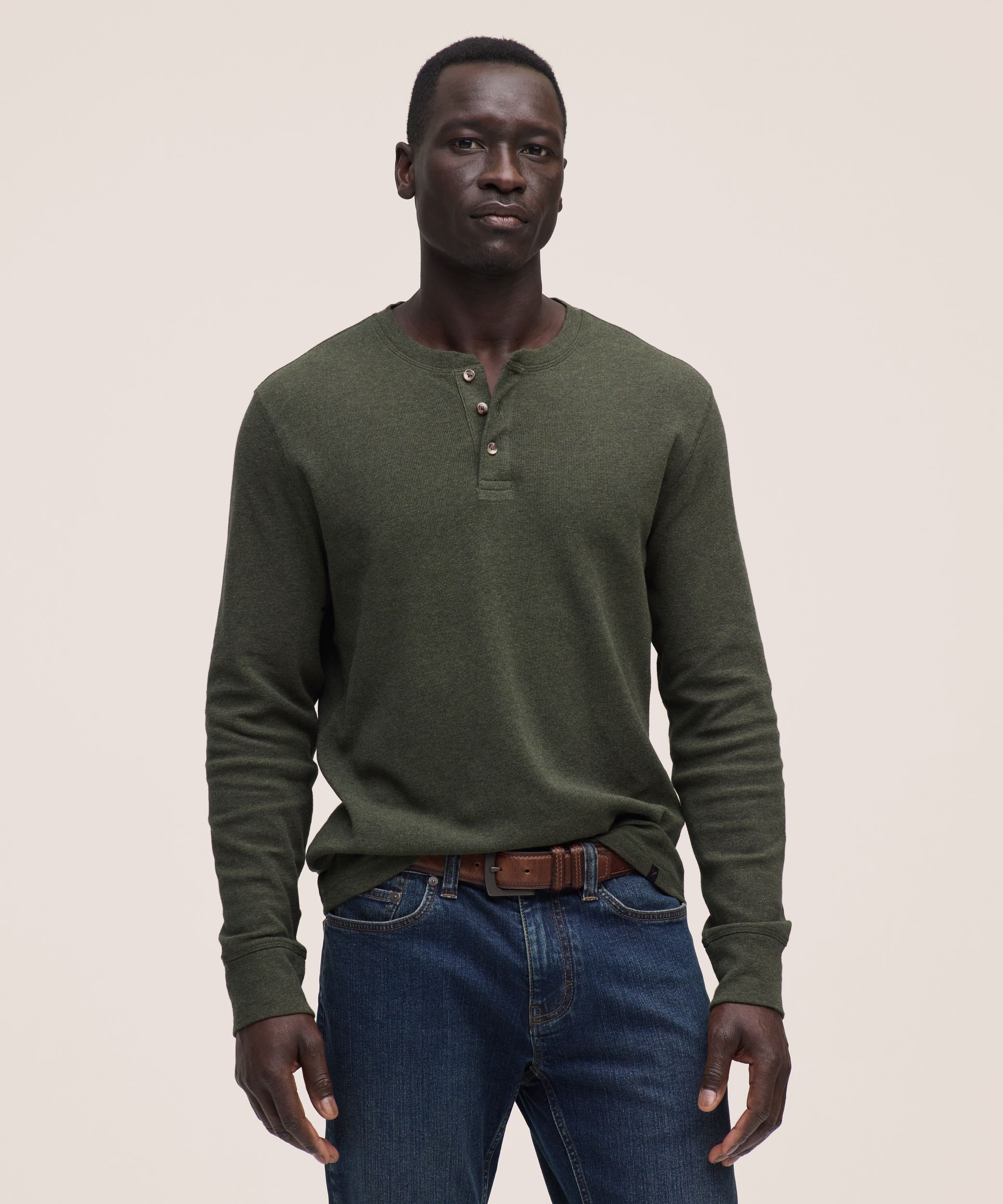 Denver Hayes Men's Long Sleeve Interlock Henley Shirt