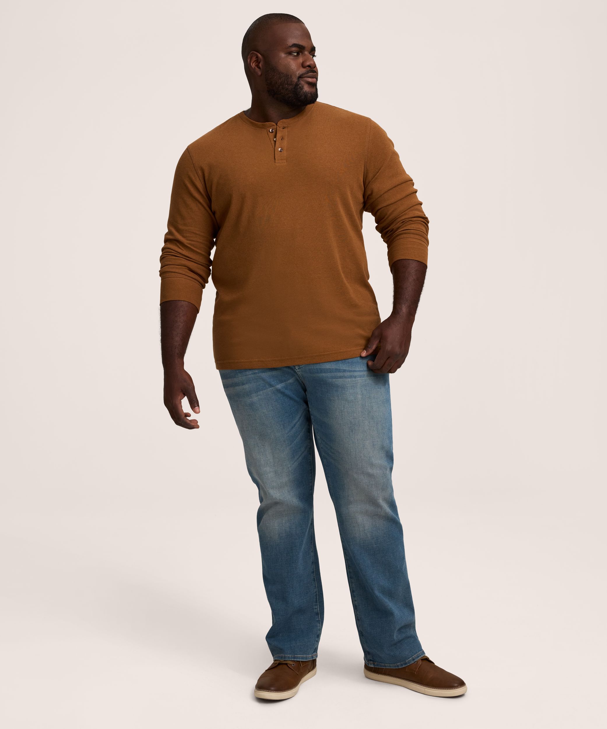 Denver Hayes Men's Long Sleeve Interlock Henley Shirt