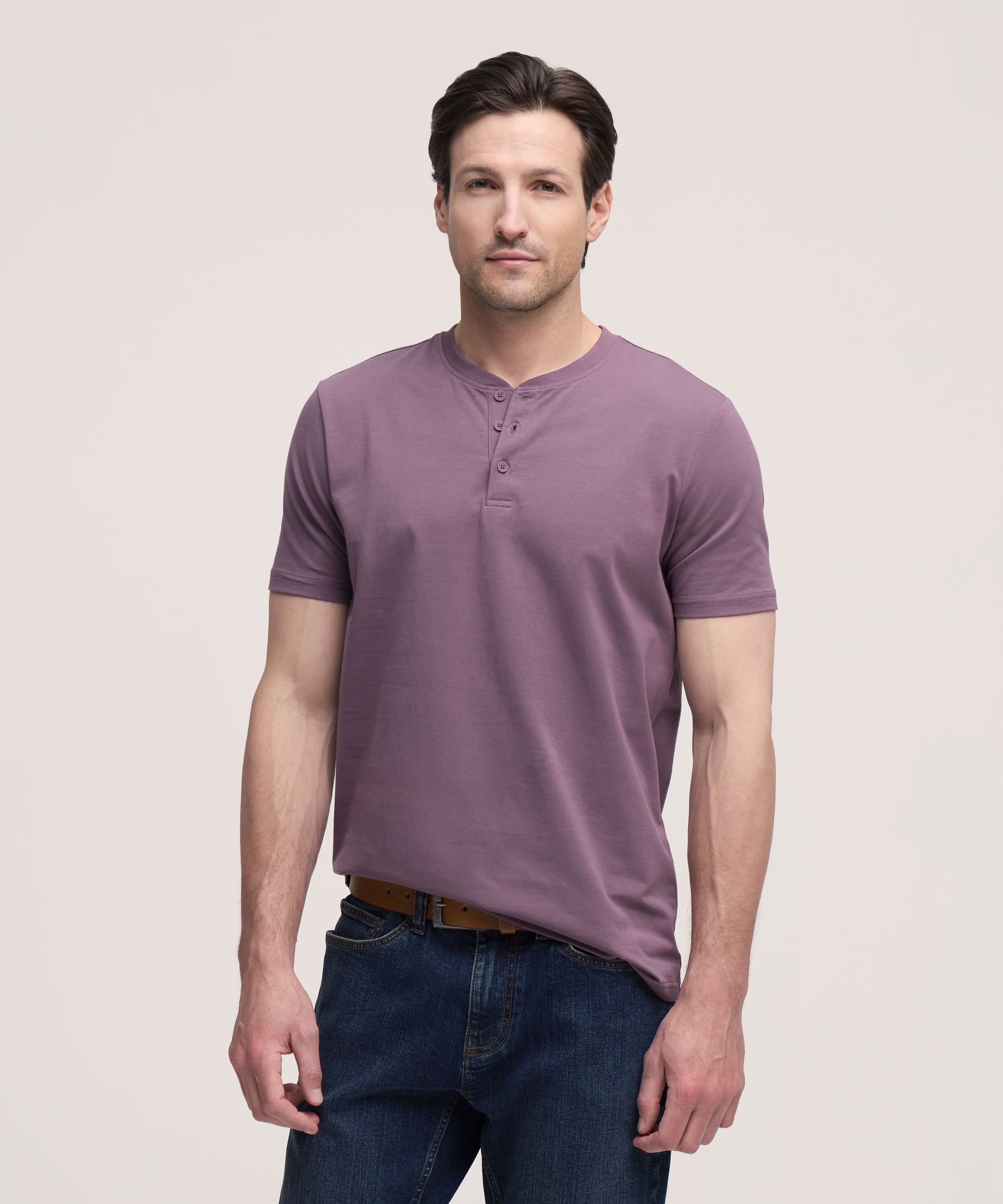 Denver Hayes Men's Stretch Short Sleeve Henley Shirt