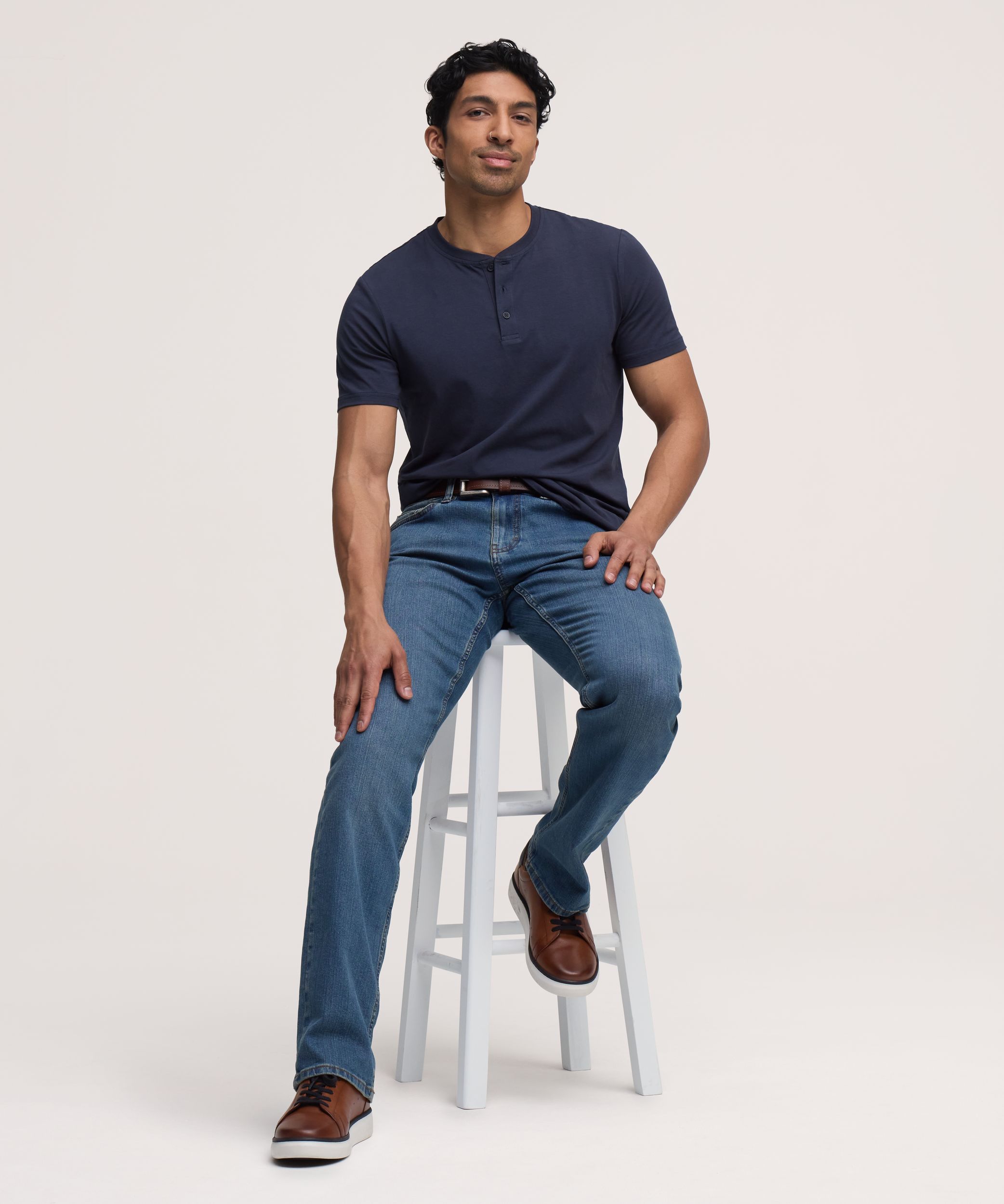 Denver Hayes Men's Stretch Short Sleeve Henley Shirt