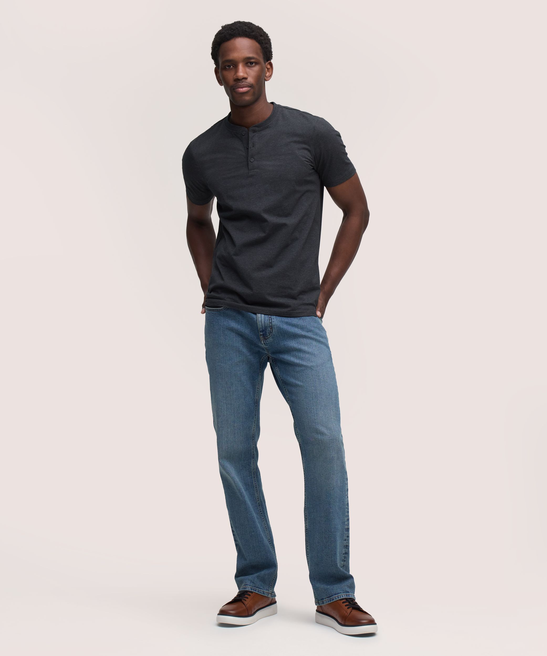 Denver Hayes Men's Stretch Short Sleeve Henley Shirt