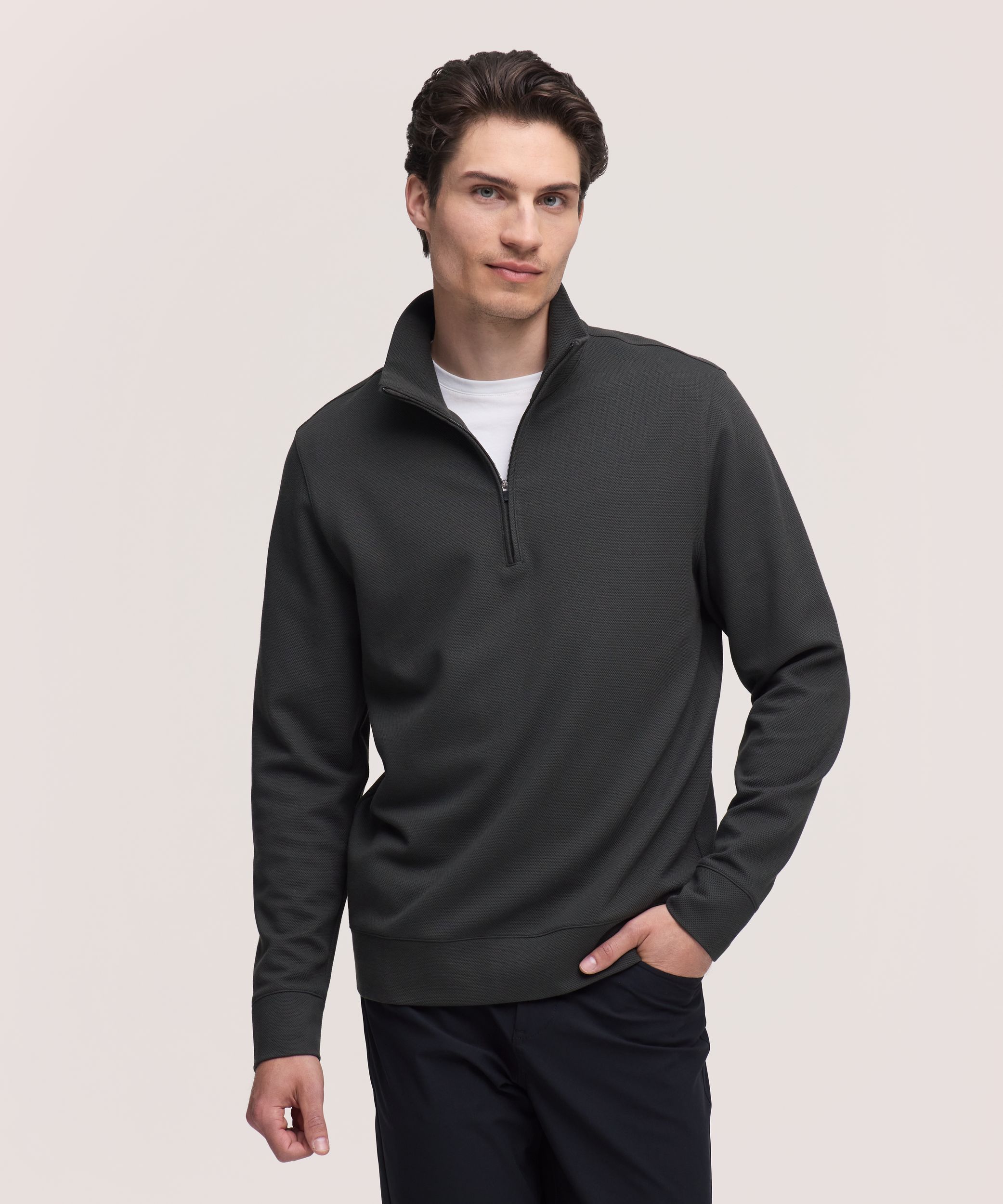Denver Hayes Performance Men's Textured Quarter-Zip Long Sleeve Shirt