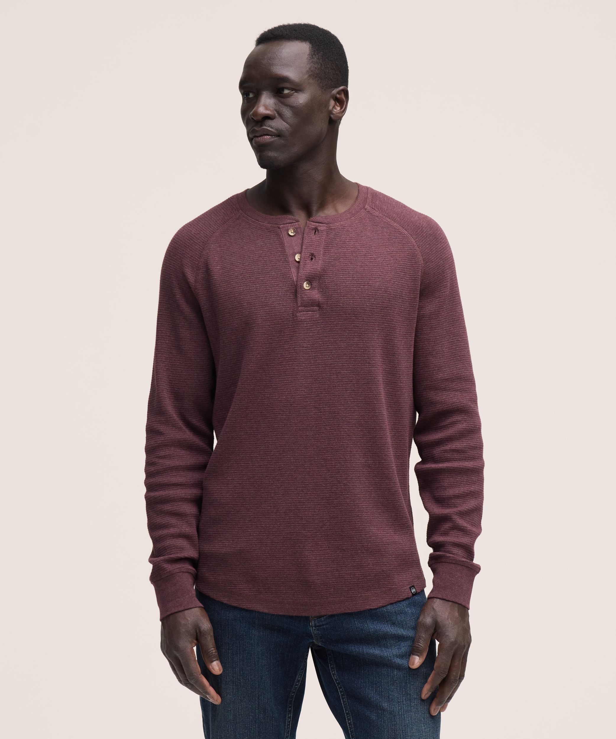 WindRiver Men's Long Sleeve Waffle Raglan Henley Shirt