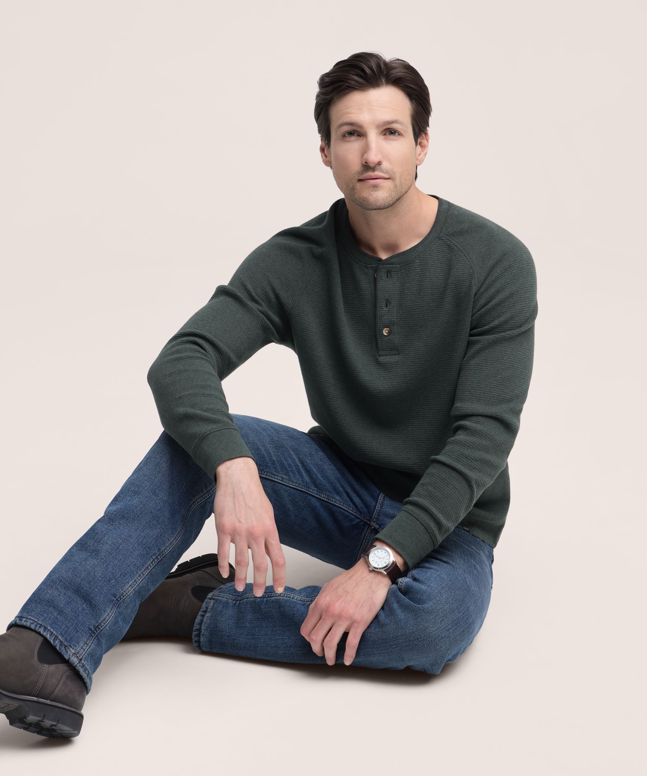 Haut Henley en point de brioche à manches raglan longues pour hommes, WindRiver