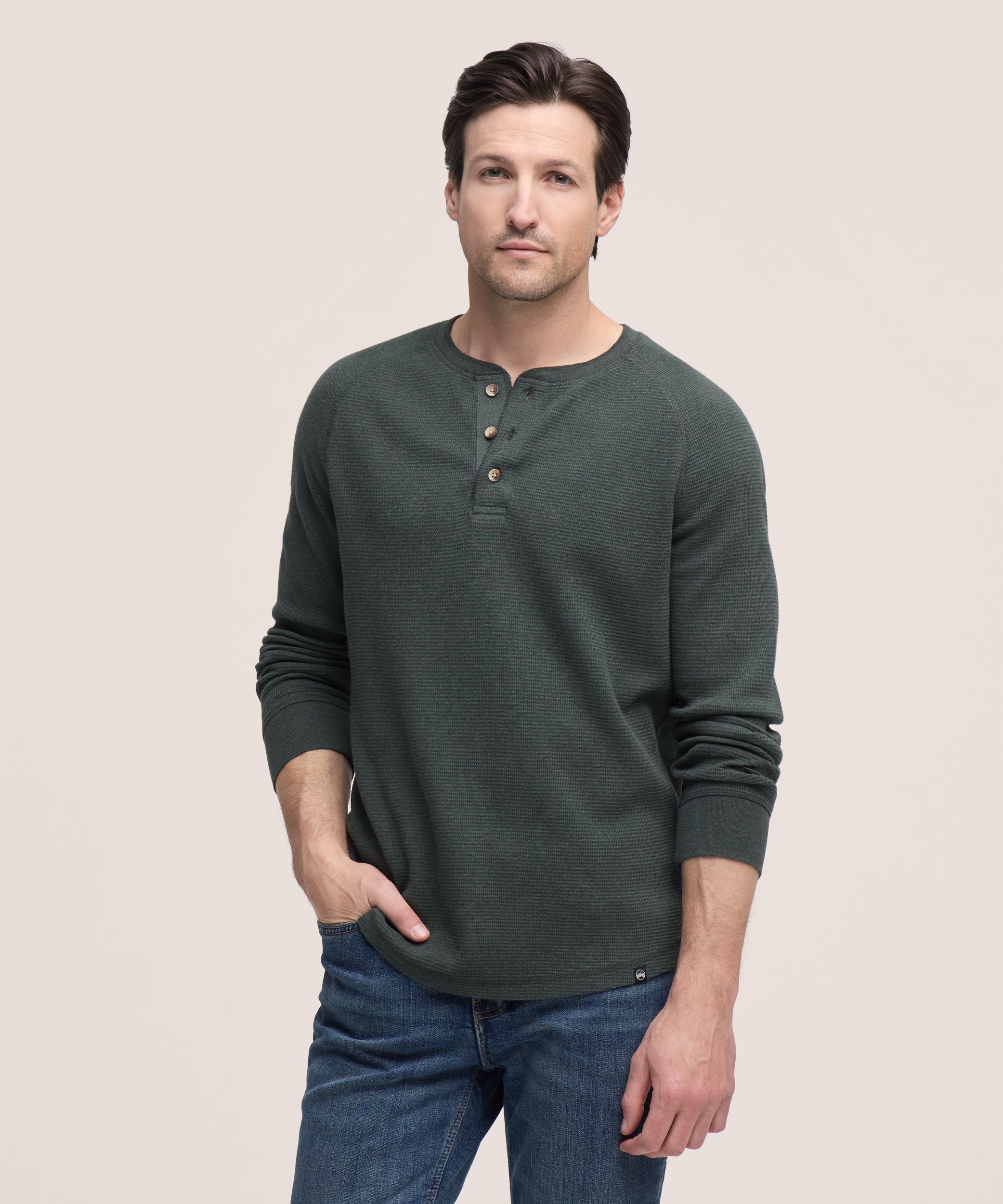 Haut Henley en point de brioche à manches raglan longues pour hommes, WindRiver