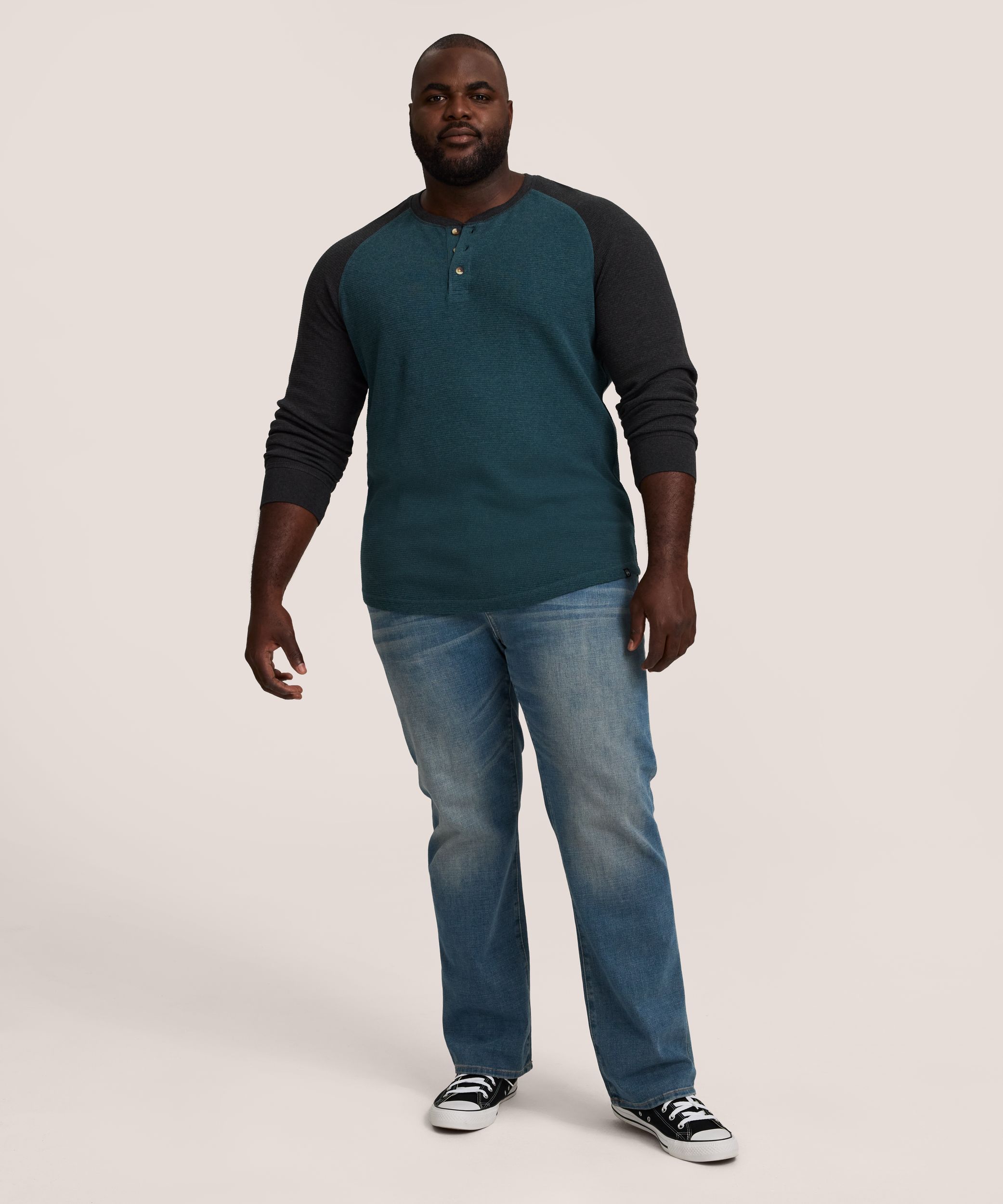 WindRiver Men's Long Sleeve Waffle Raglan Henley Shirt
