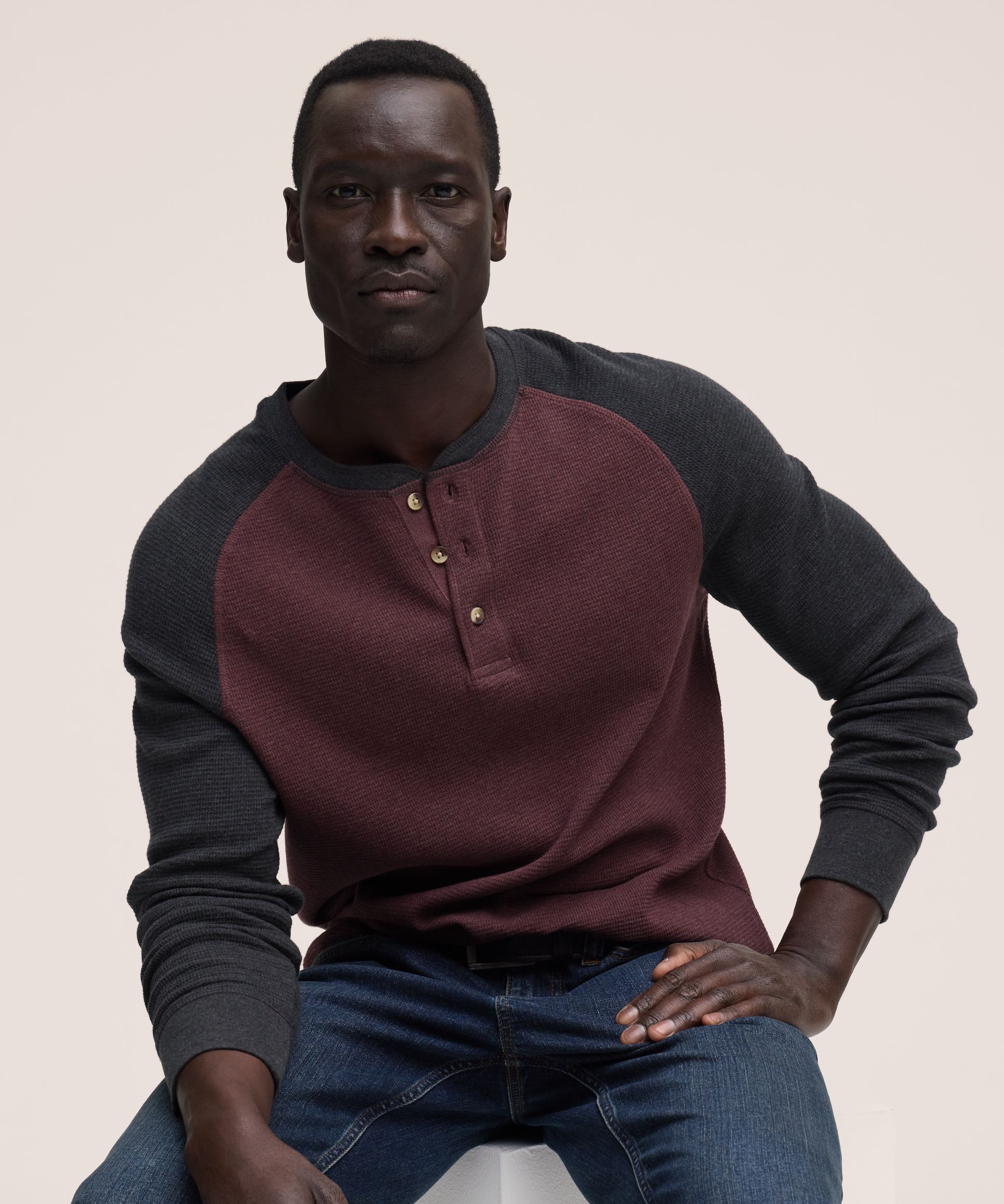 Haut Henley en point de brioche à manches raglan longues pour hommes, WindRiver
