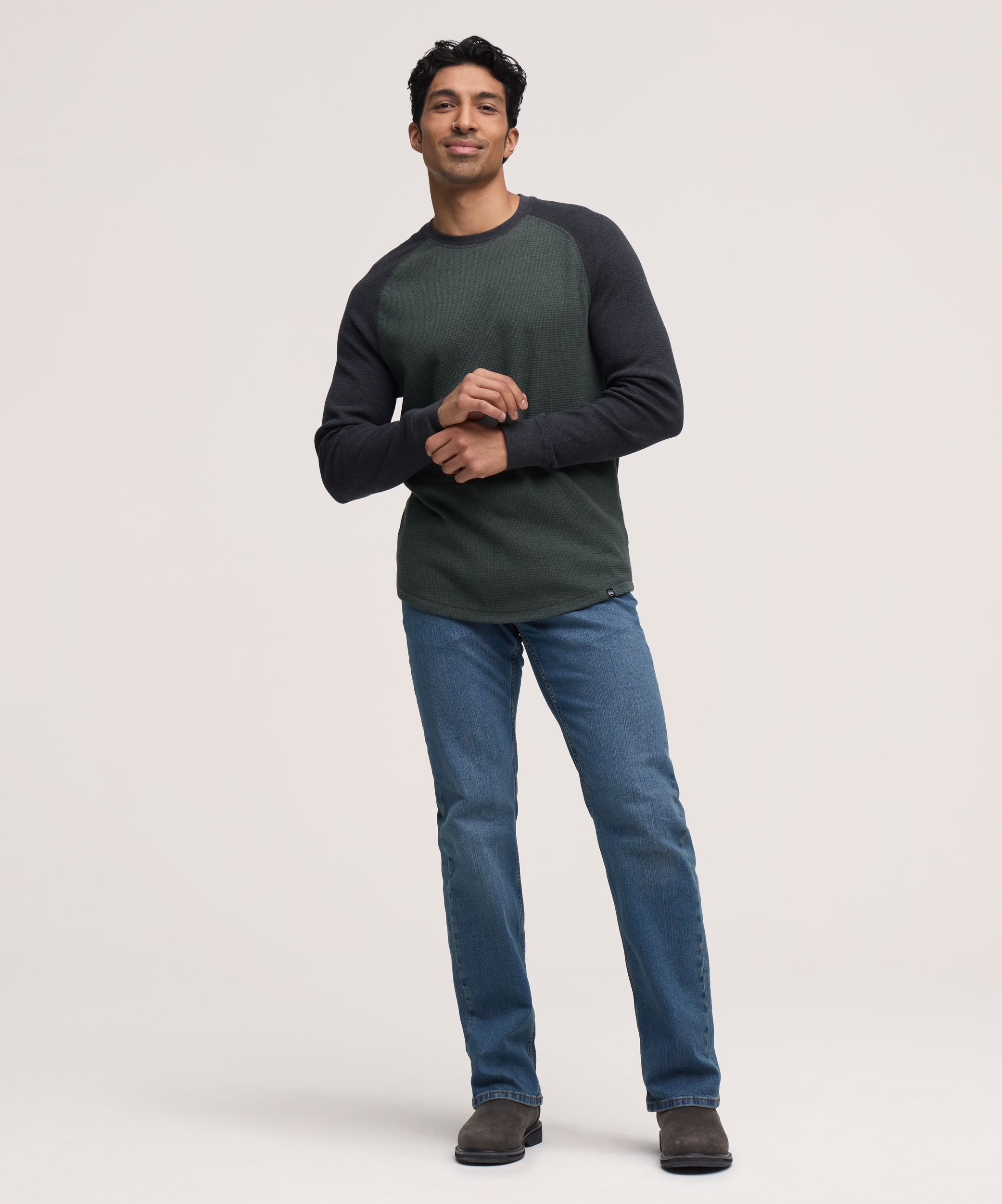WindRiver Men's Long Sleeve Waffle Raglan Crewneck Shirt