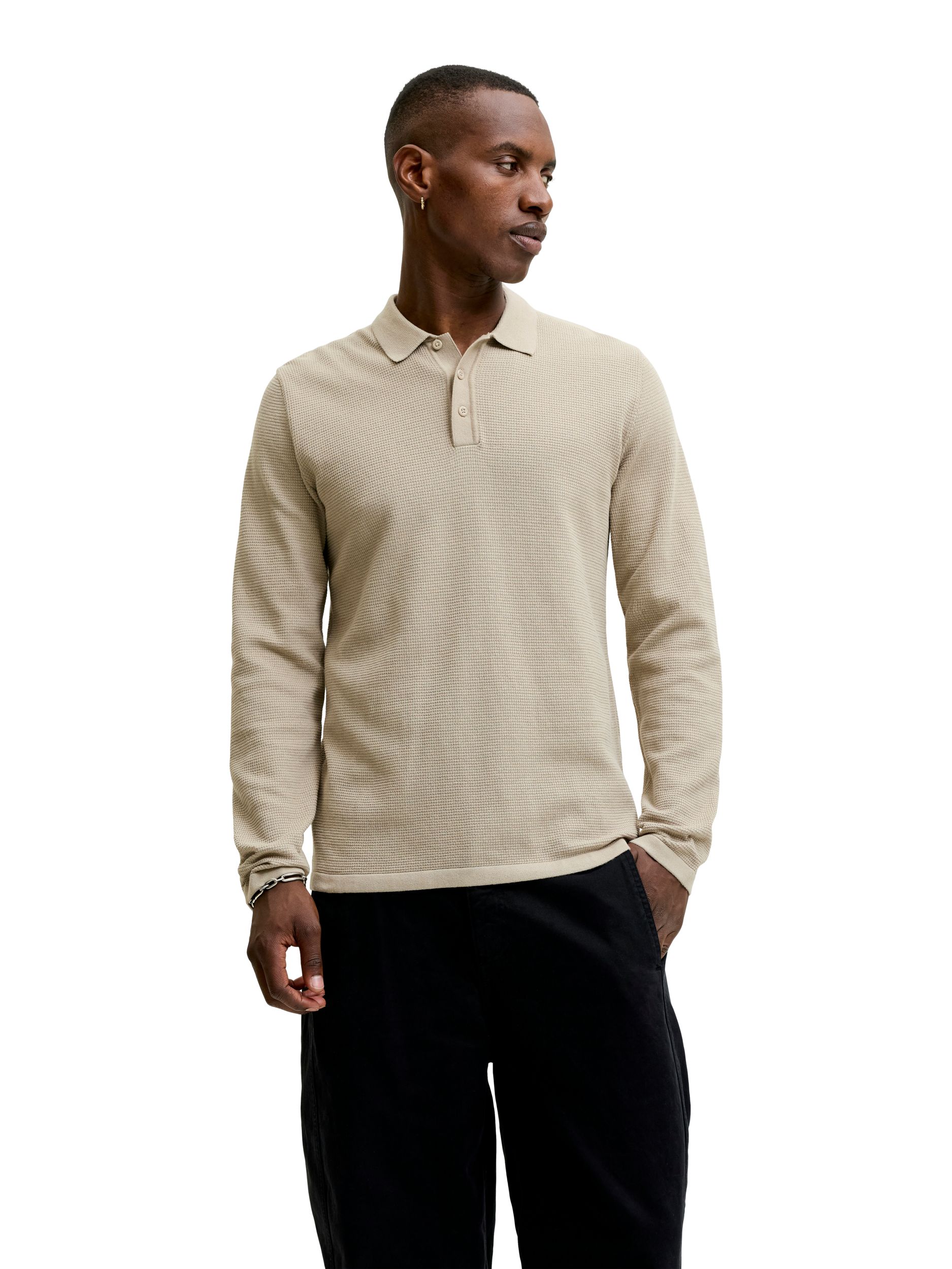 Jack & Jones Men's Austin Knit Long Sleeve Polo Shirt