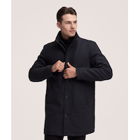 Denver Hayes Men's Buttoned Placket Full Zip Wool-Blend Winter Coat